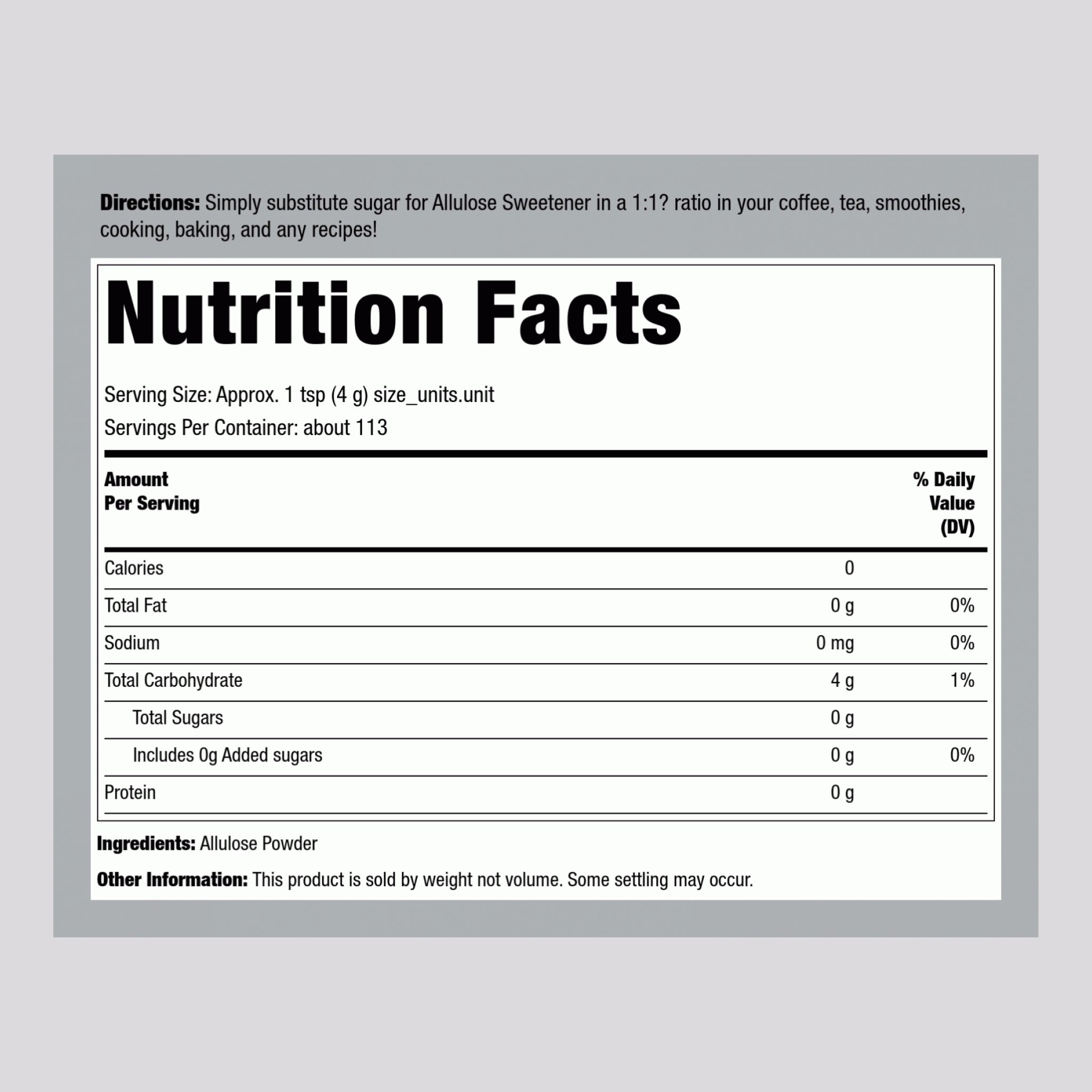 Allulose Zero Calorie Granulated Sweetener, 16 oz (454 g) Pack