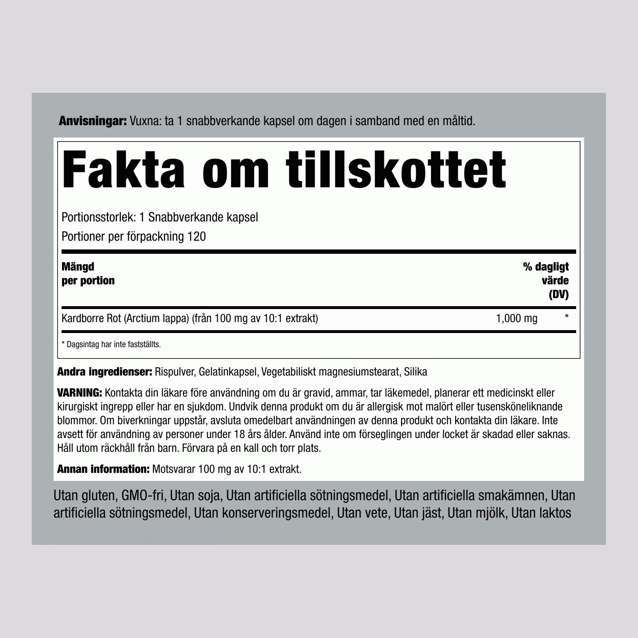 Burdockrot, 1000 mg, 120 Snabbfrisläppande Kapslar