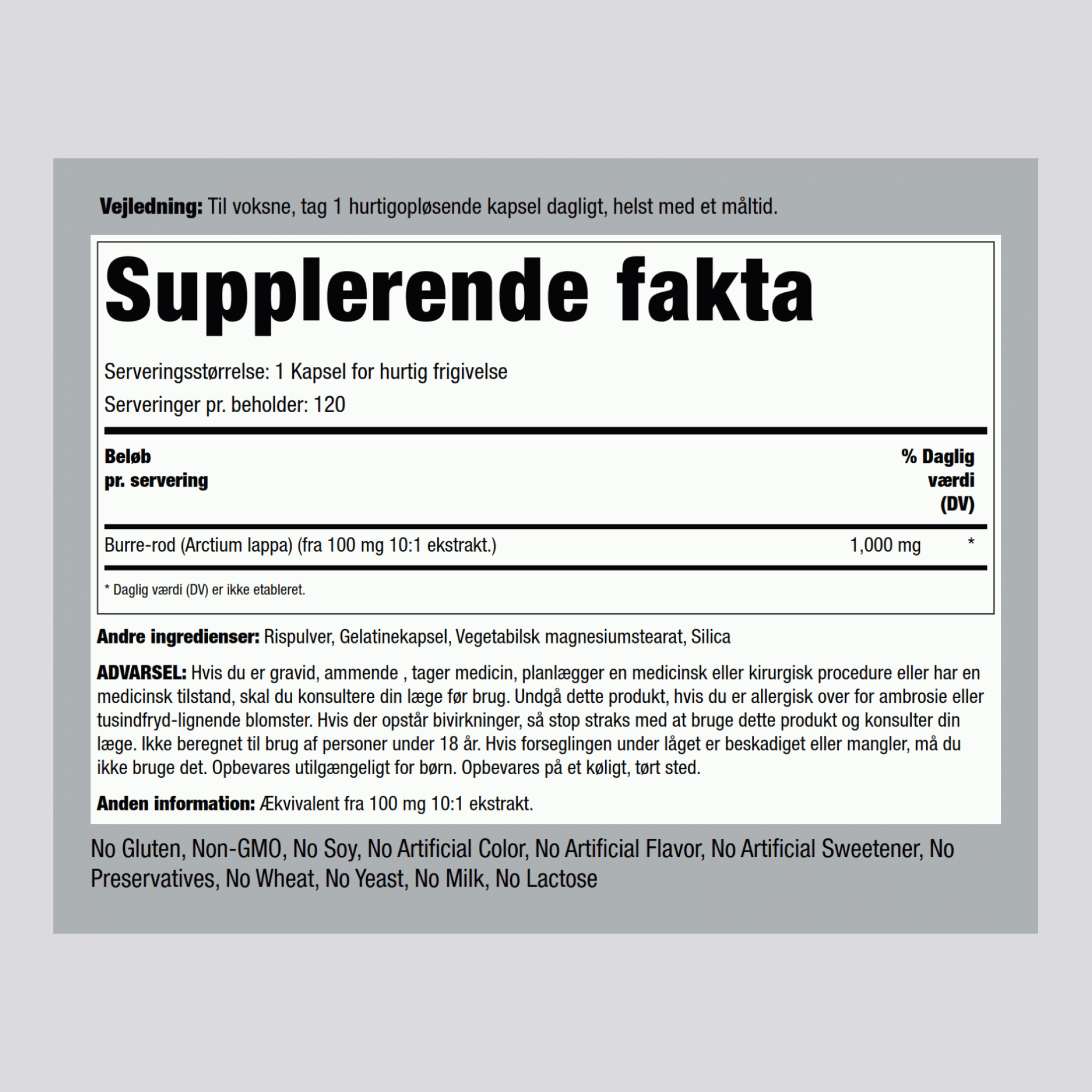 Burrerod  1000 mg 200 Kapsler for hurtig frigivelse     