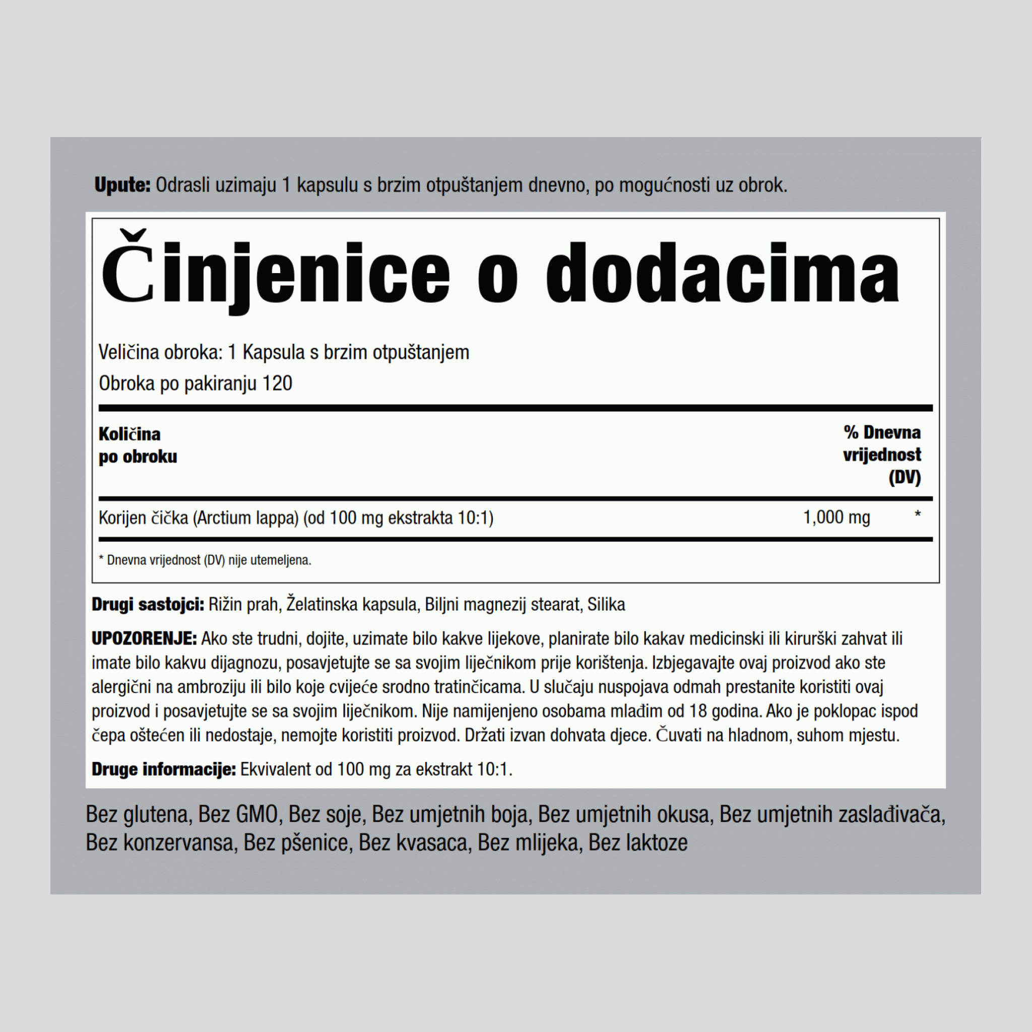 Korijen čička  1000 mg 200 Kapsule s brzim otpuštanjem     