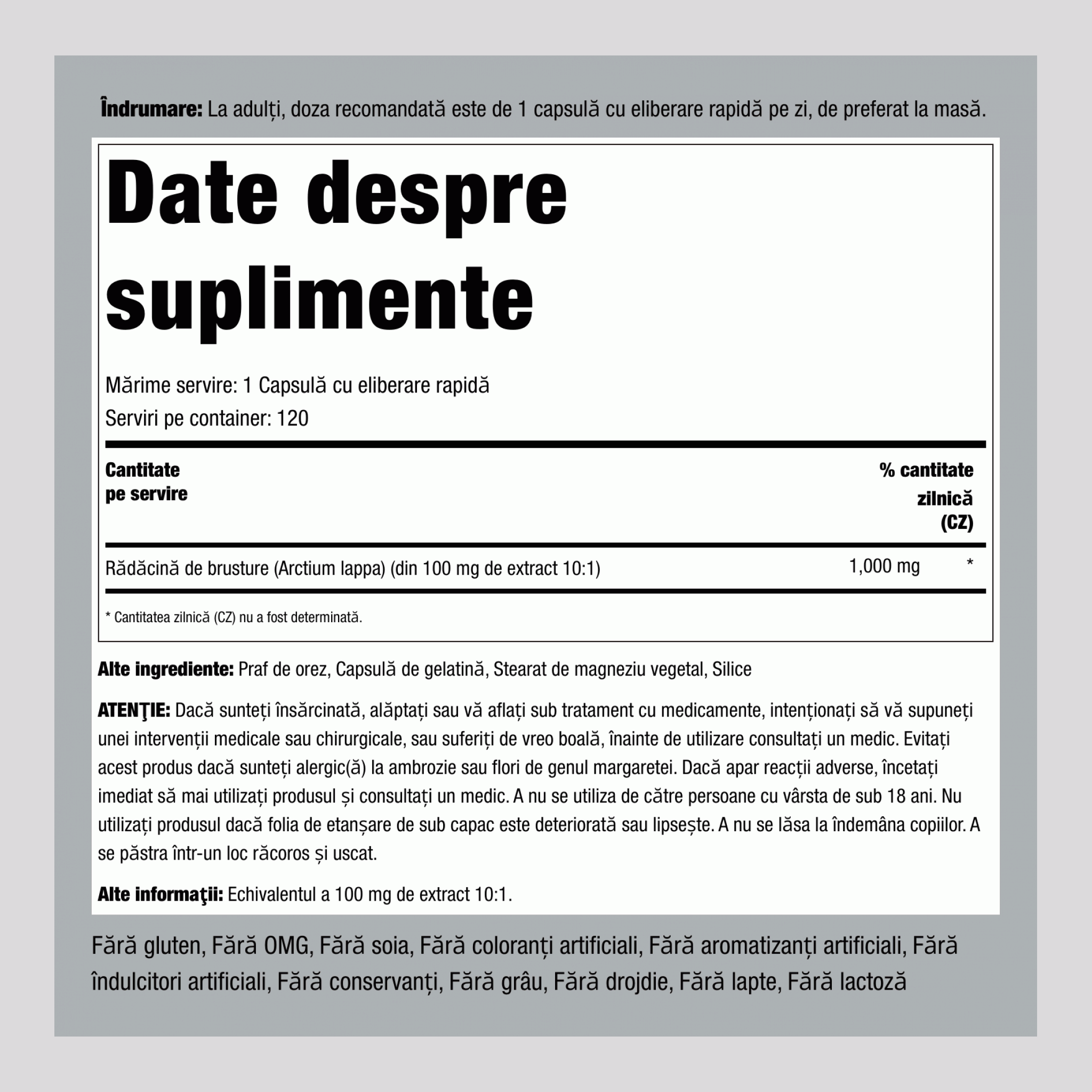 Rădăcină de burdock  1000 mg 120 Capsule cu eliberare rapidă 2 Sticle   