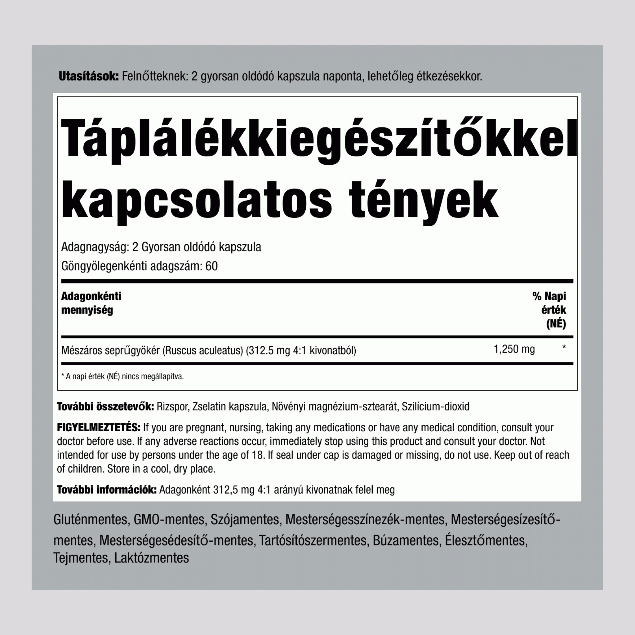 Szúrós csodabogyó  1250 mg (adagonként) 120 Gyorsan oldódó kapszula     