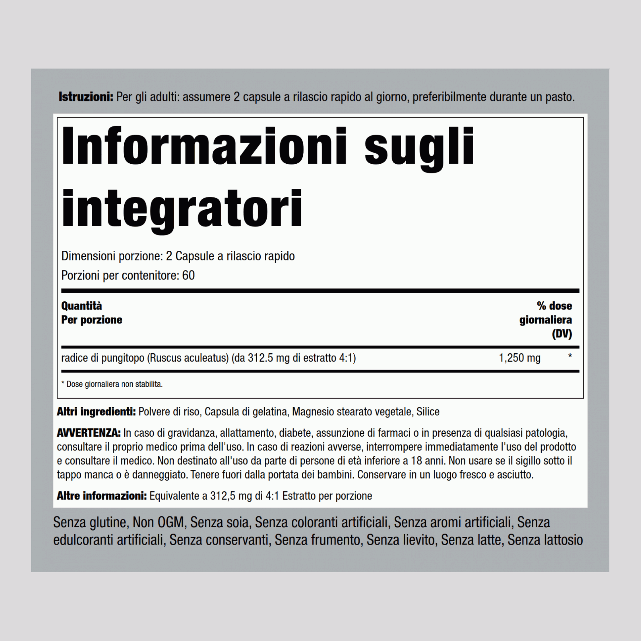 Pungitopo  1250 mg (per dose) 120 Capsule a rilascio rapido     