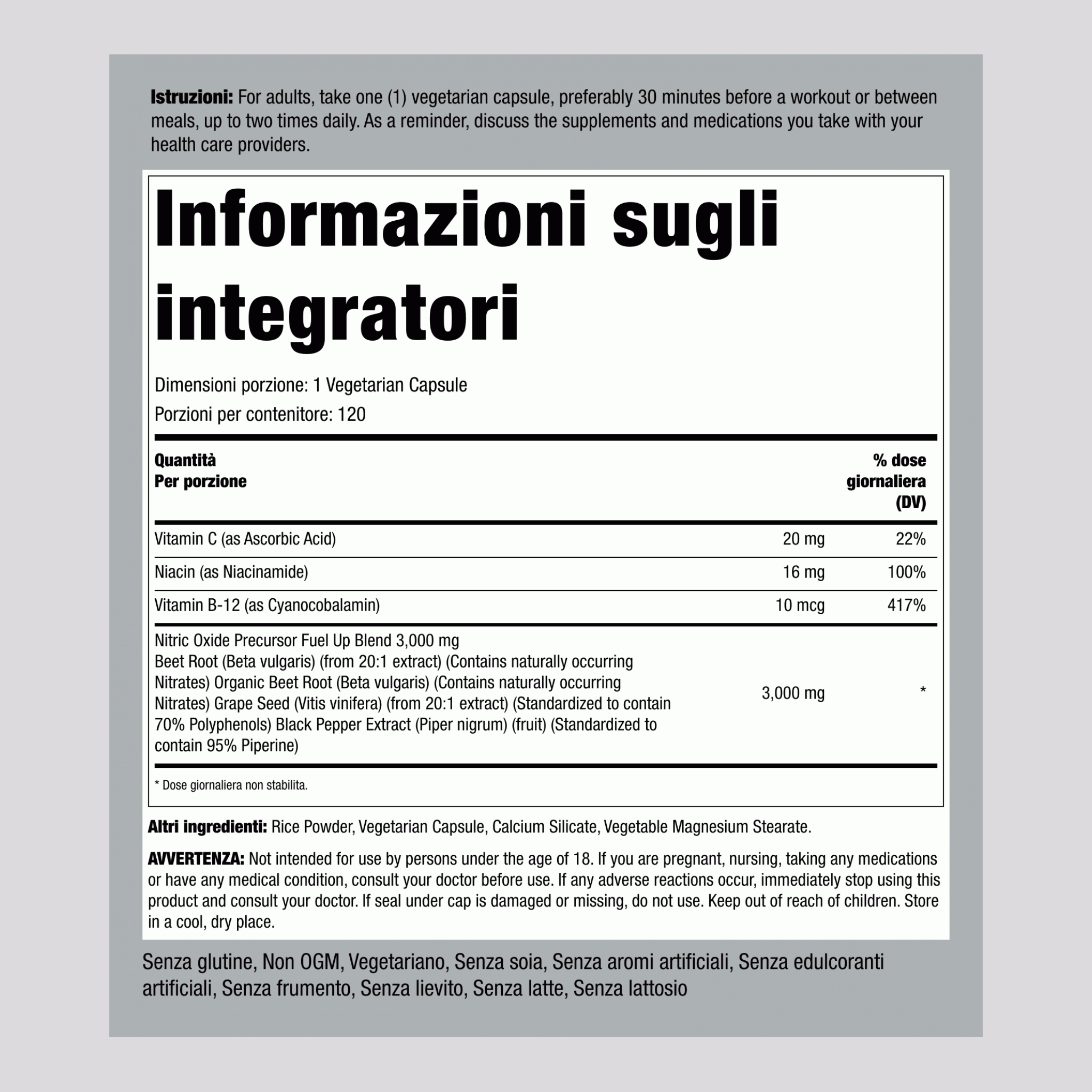 Ossido nitrico BeetFit Pro, 120 Capsule vegetariane