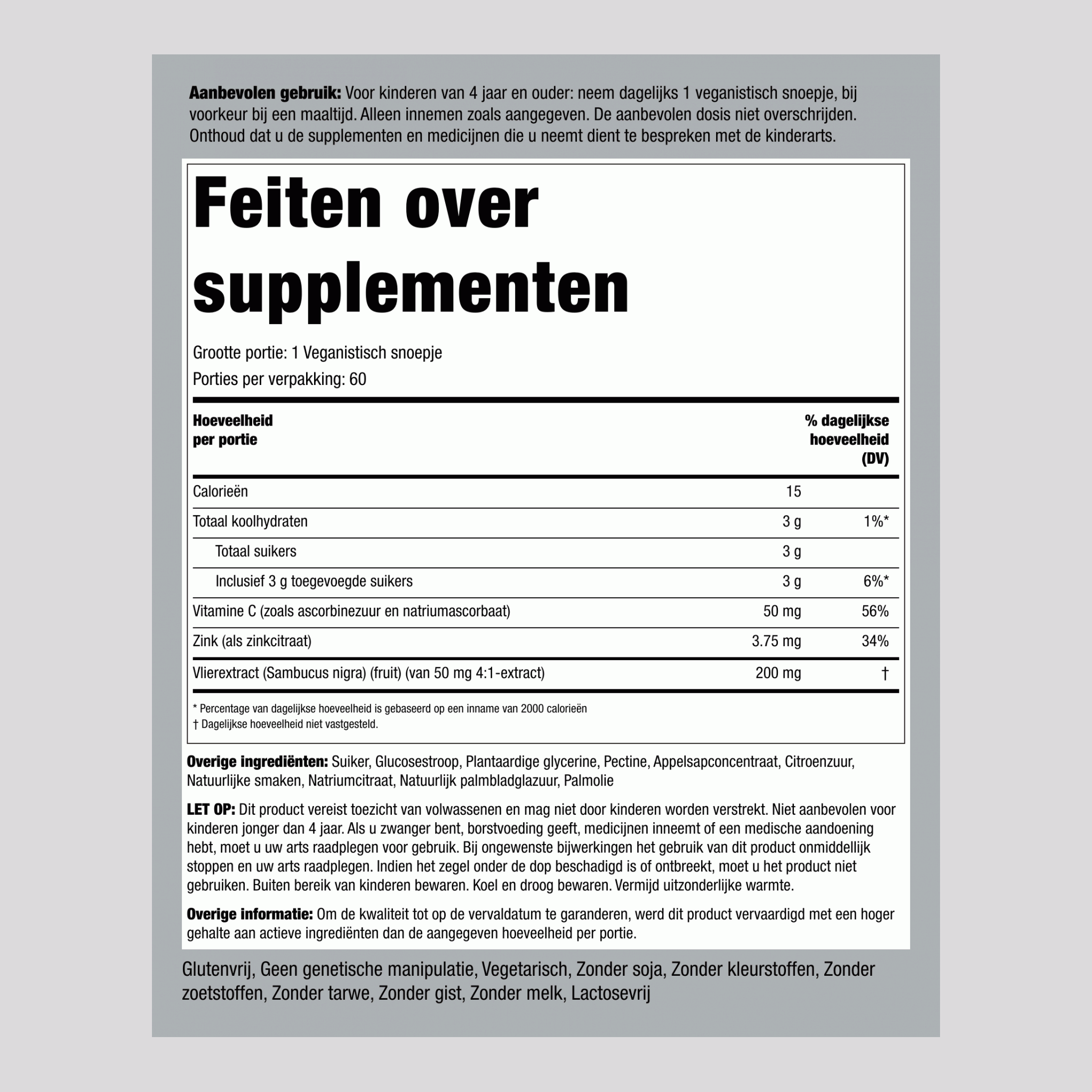 Kinderen Vlierbes (Bessen), 60 Veganistische Gummies