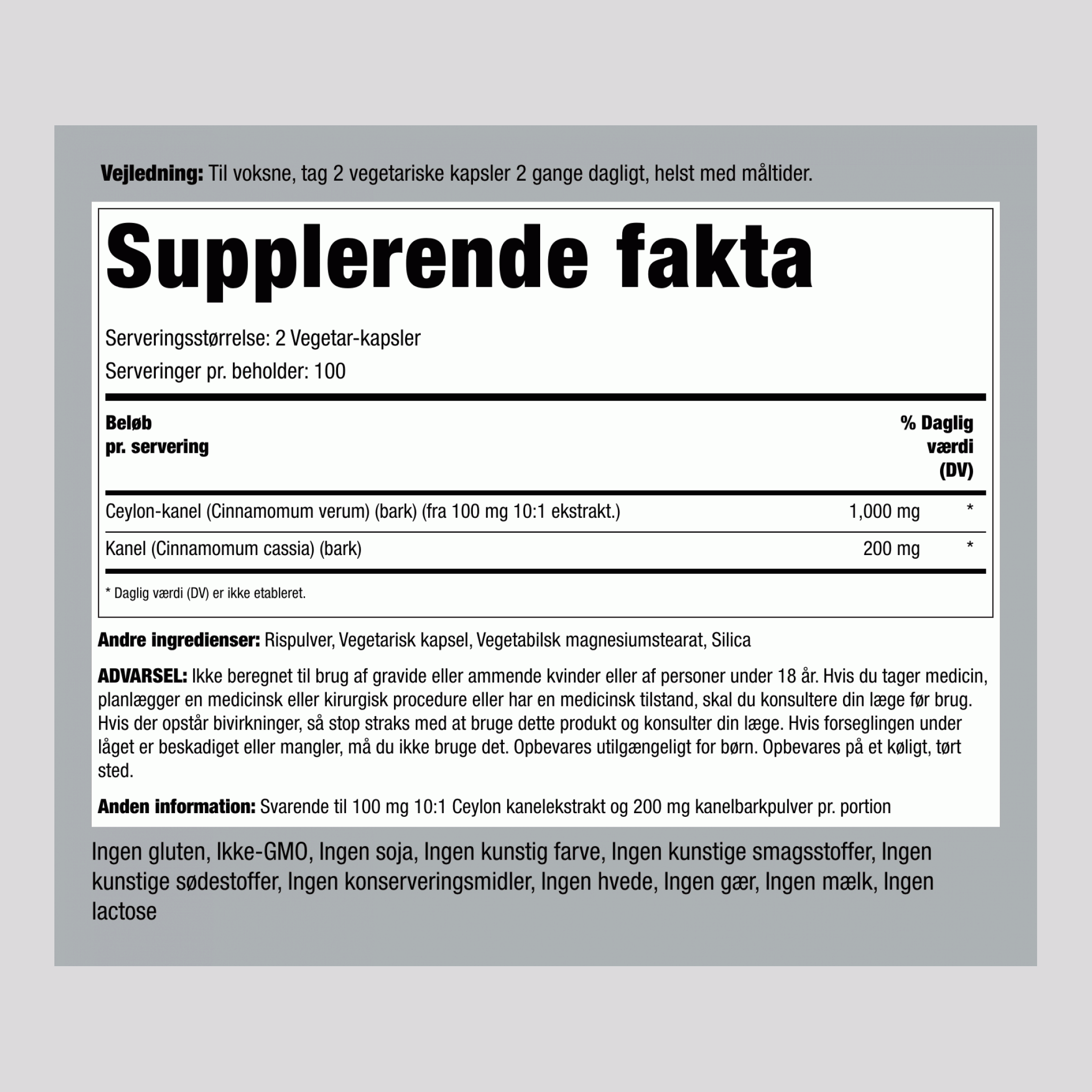 Total Spectrum Kanel  1200 mg (pr. dosering) 200 Vegetar-kapsler     