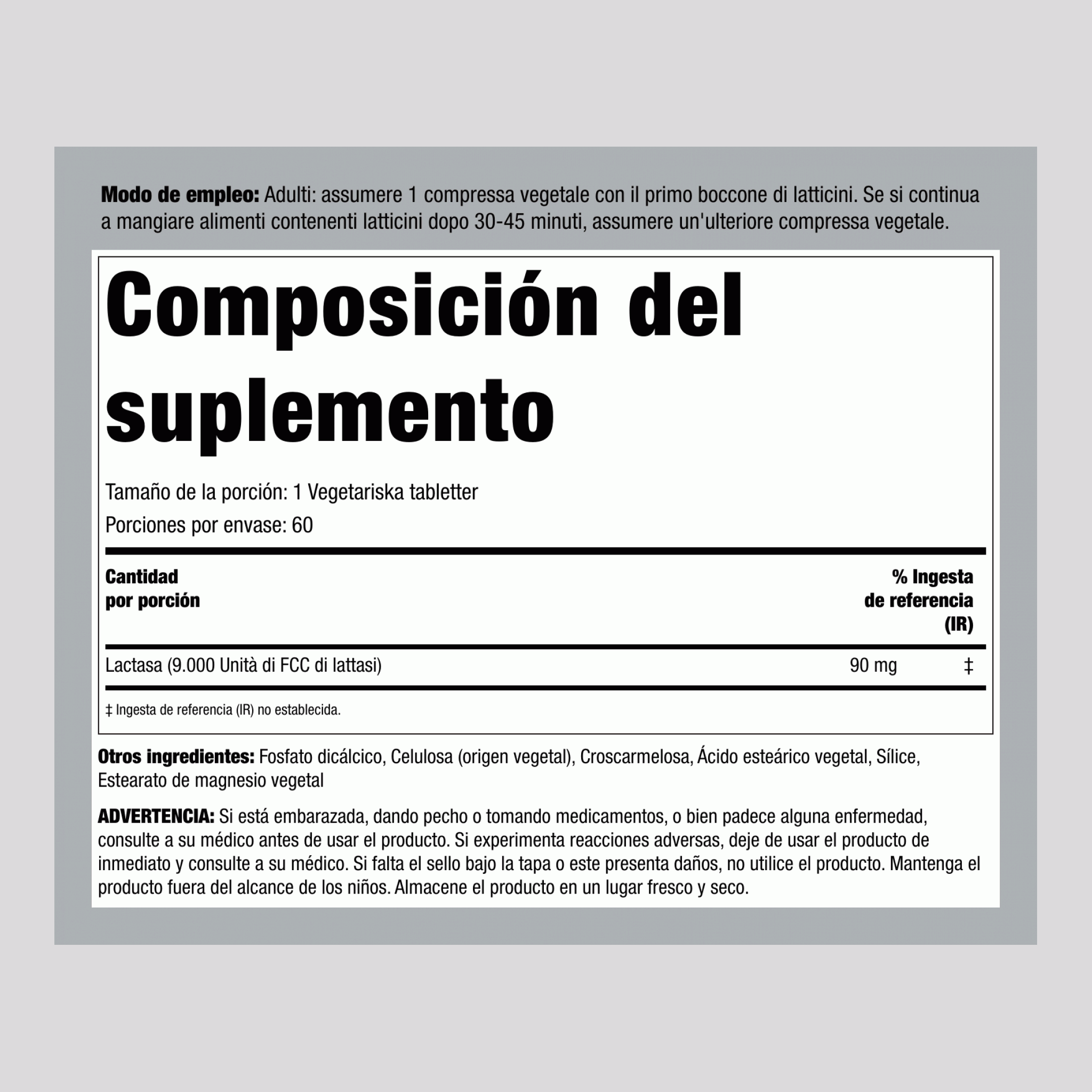 Enzima Super Dairy Digest-Lactase 9000 unidades FCC 60 Tabletas vegetarianas   