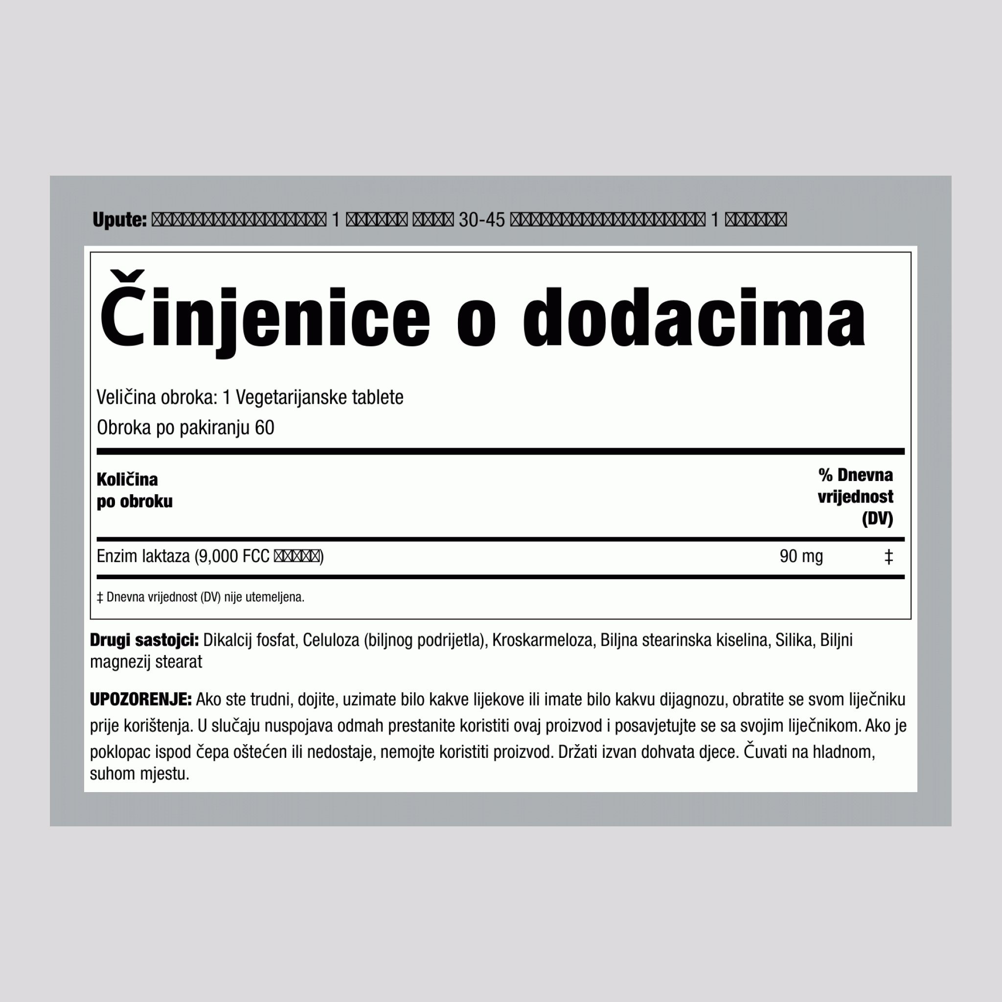 Super Dairy Digest-Enzim laktaza 9000 FCC jedinica 60 Vegetarijanske tablete   