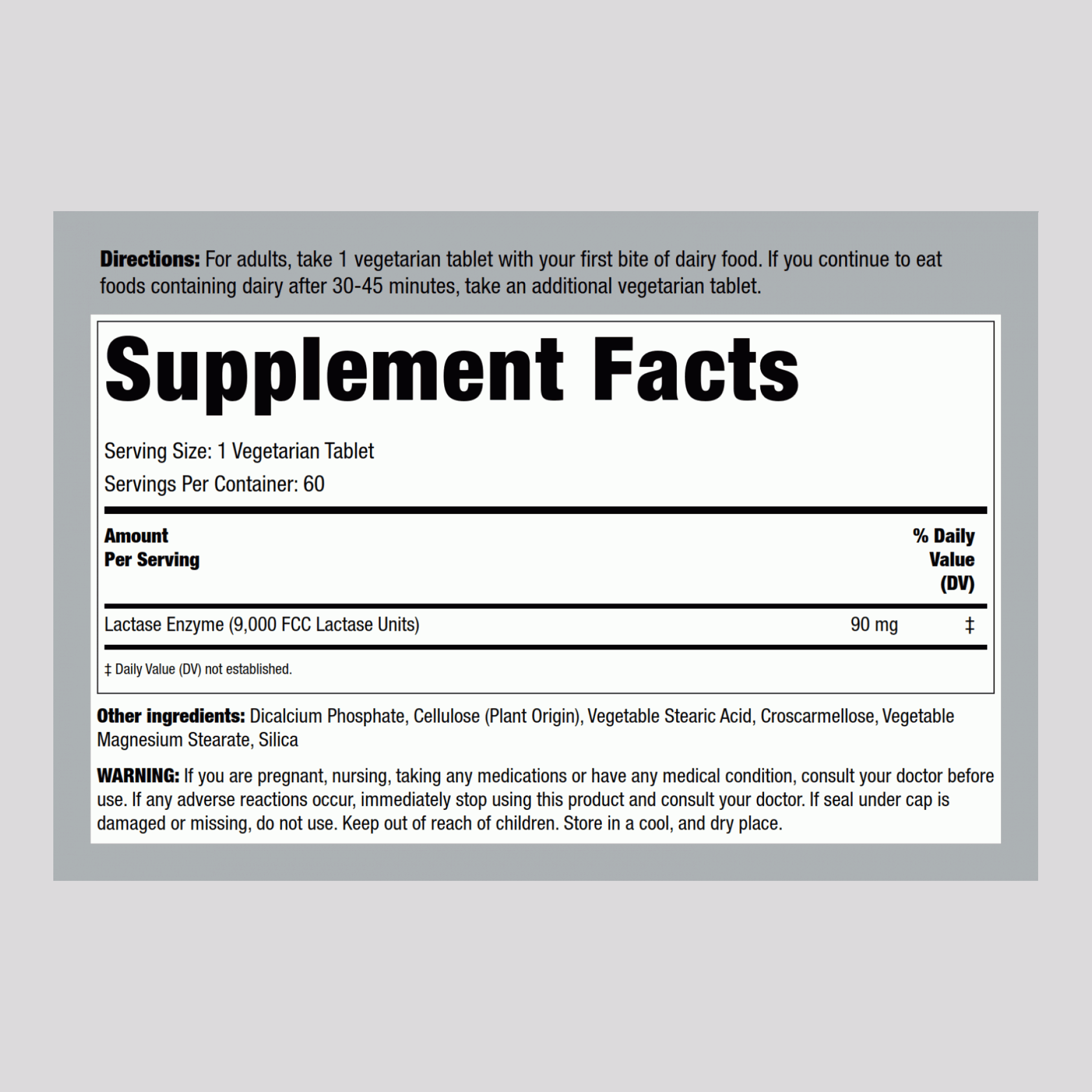 超級乳製品消化乳糖酶 9000 FCC 單位, 60 素食專用錠劑