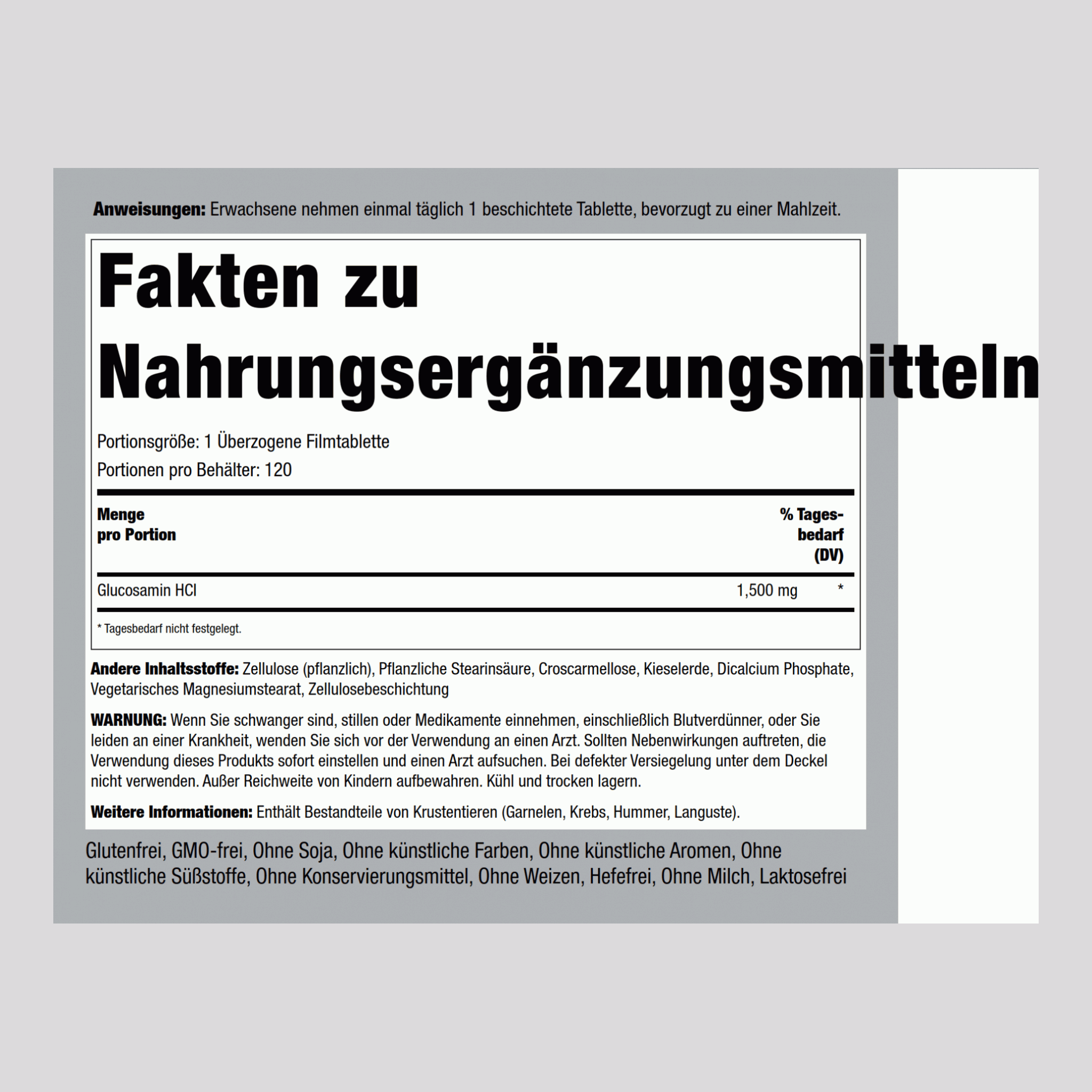 Mega Glucosamin  1500 mg 120 Überzogene Filmtabletten     