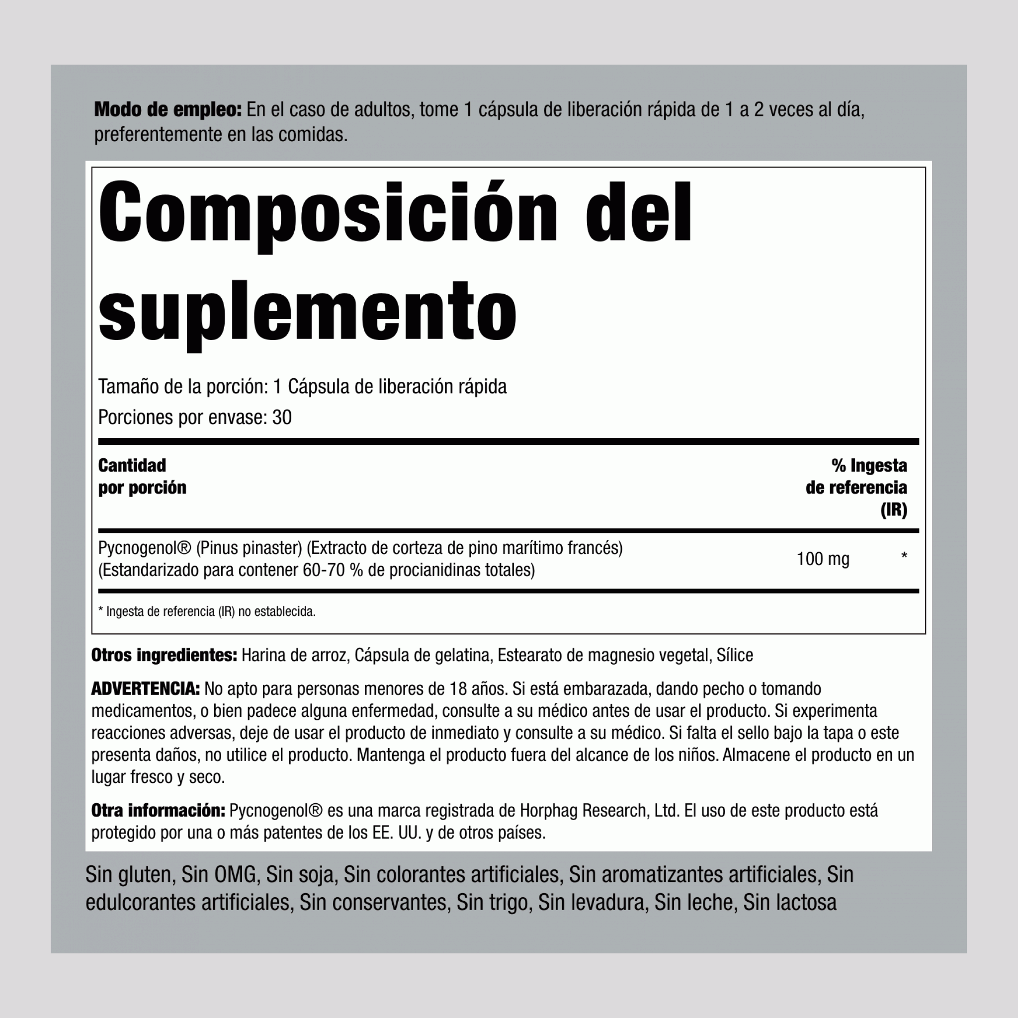 Pycnogenol  100 mg 30 Cápsulas de liberación rápida     