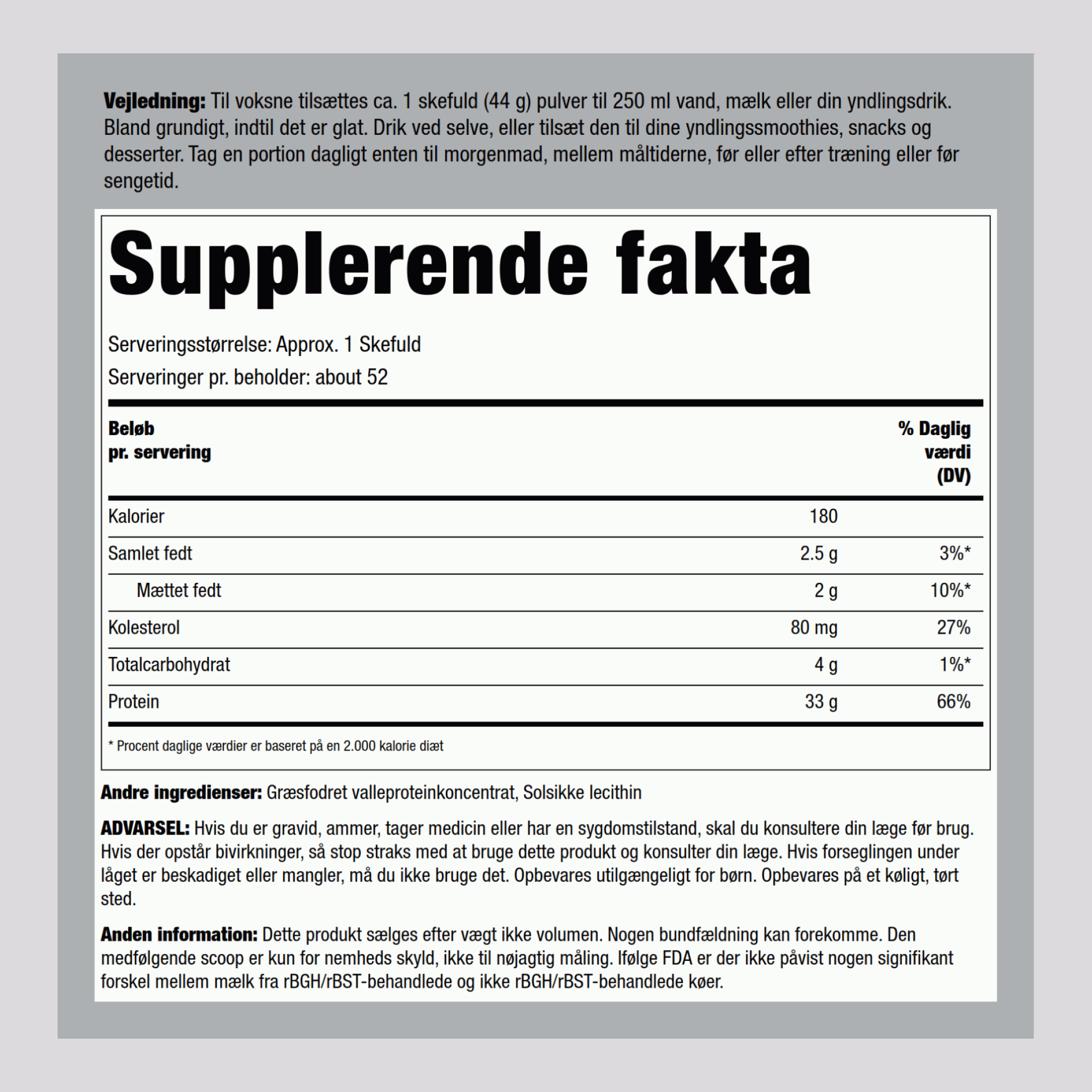 Græsfodret valleprotein 5 pund 2.26 Kg Flaske
