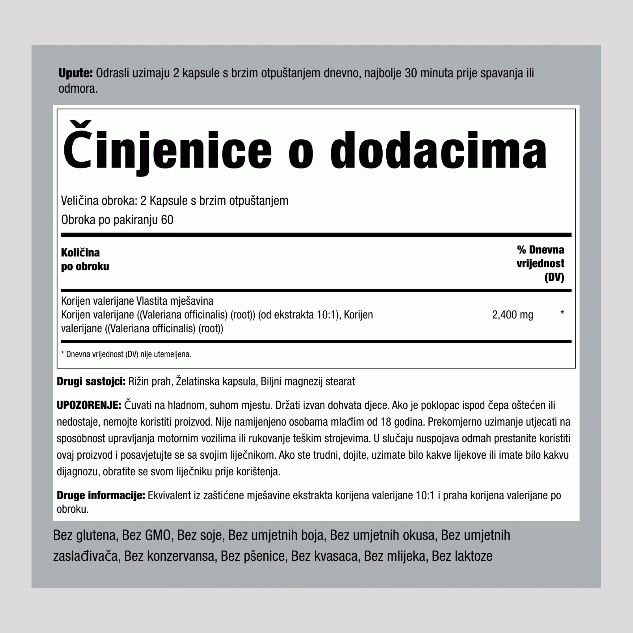 Korijen valerijane  2400 mg 120 Kapsule s brzim otpuštanjem     