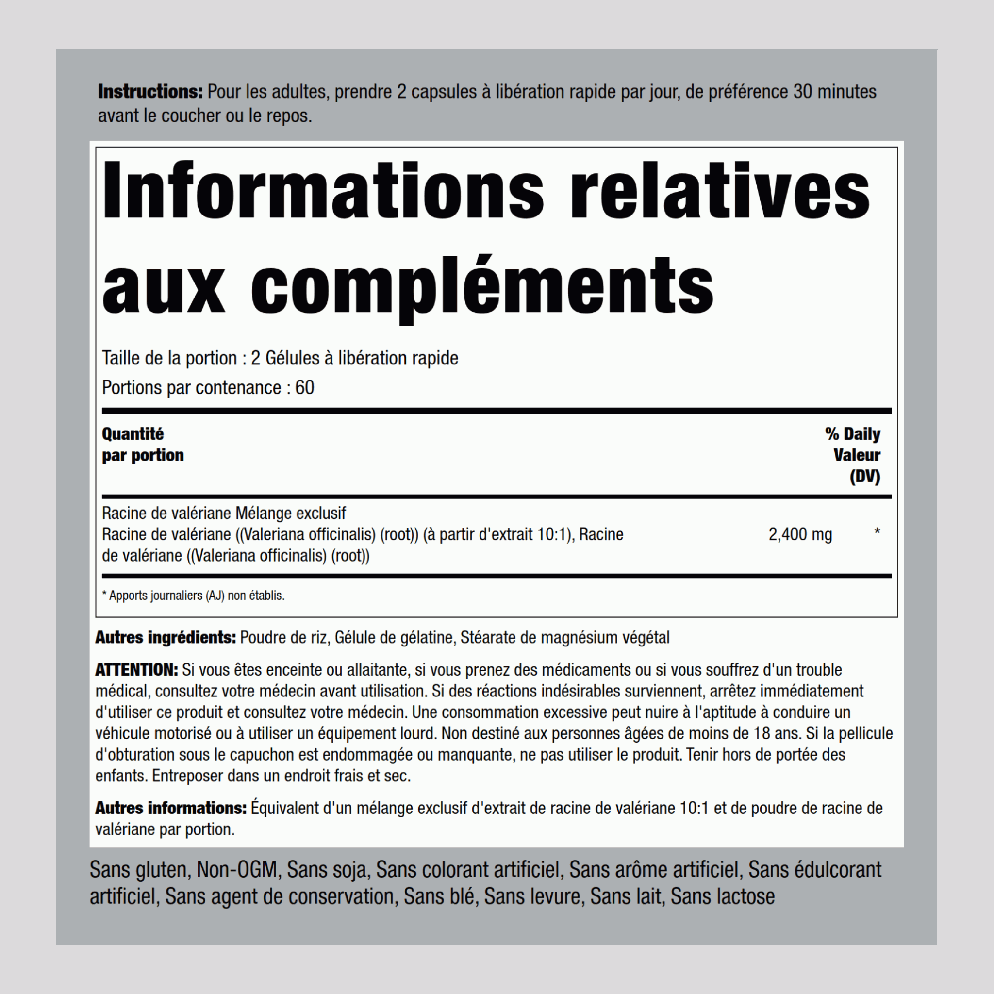 Racine de valériane 2400 mg 120 Gélules à libération rapide     