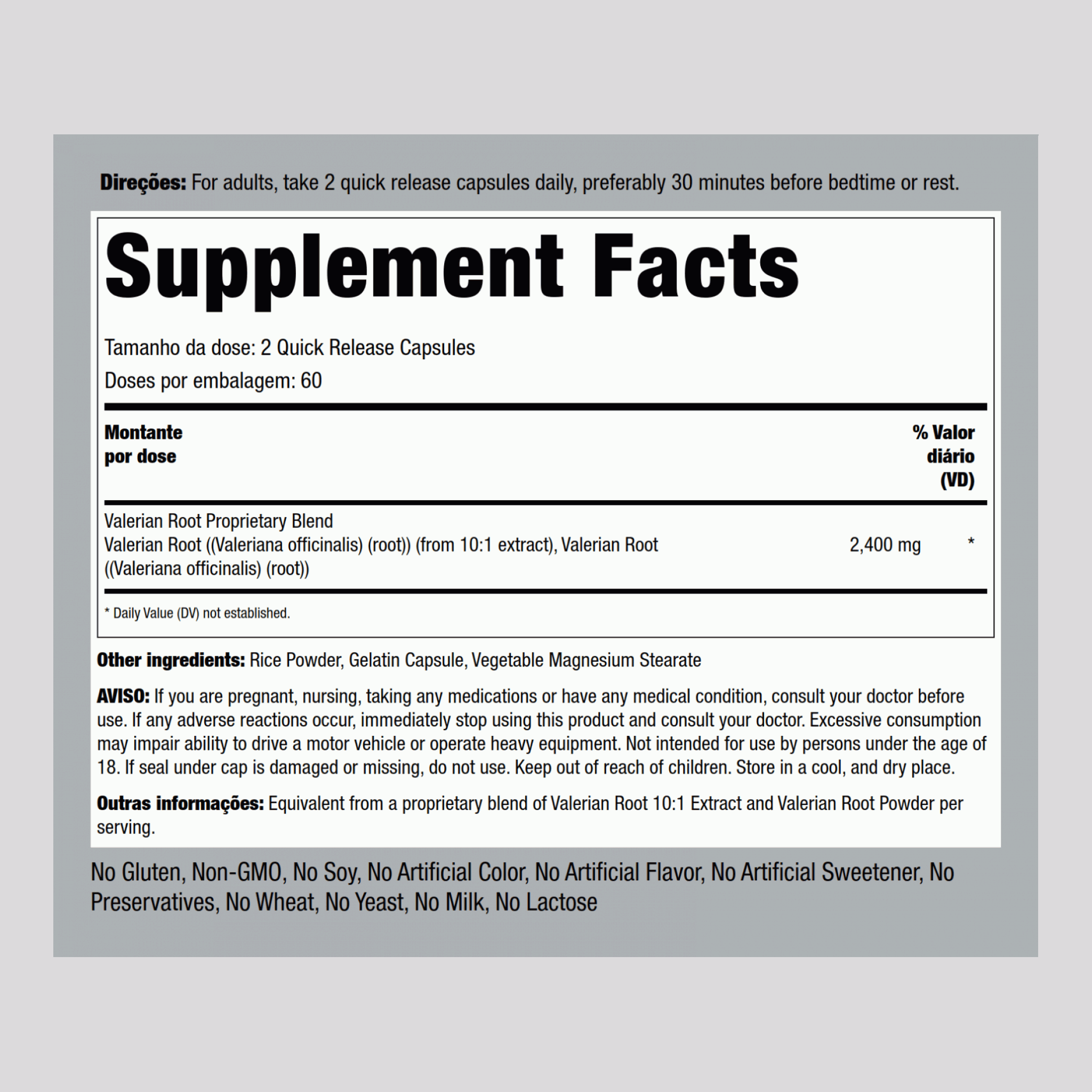 Racine de valériane,  2400 mg 120 Gélules à libération rapide 2 Bouteilles