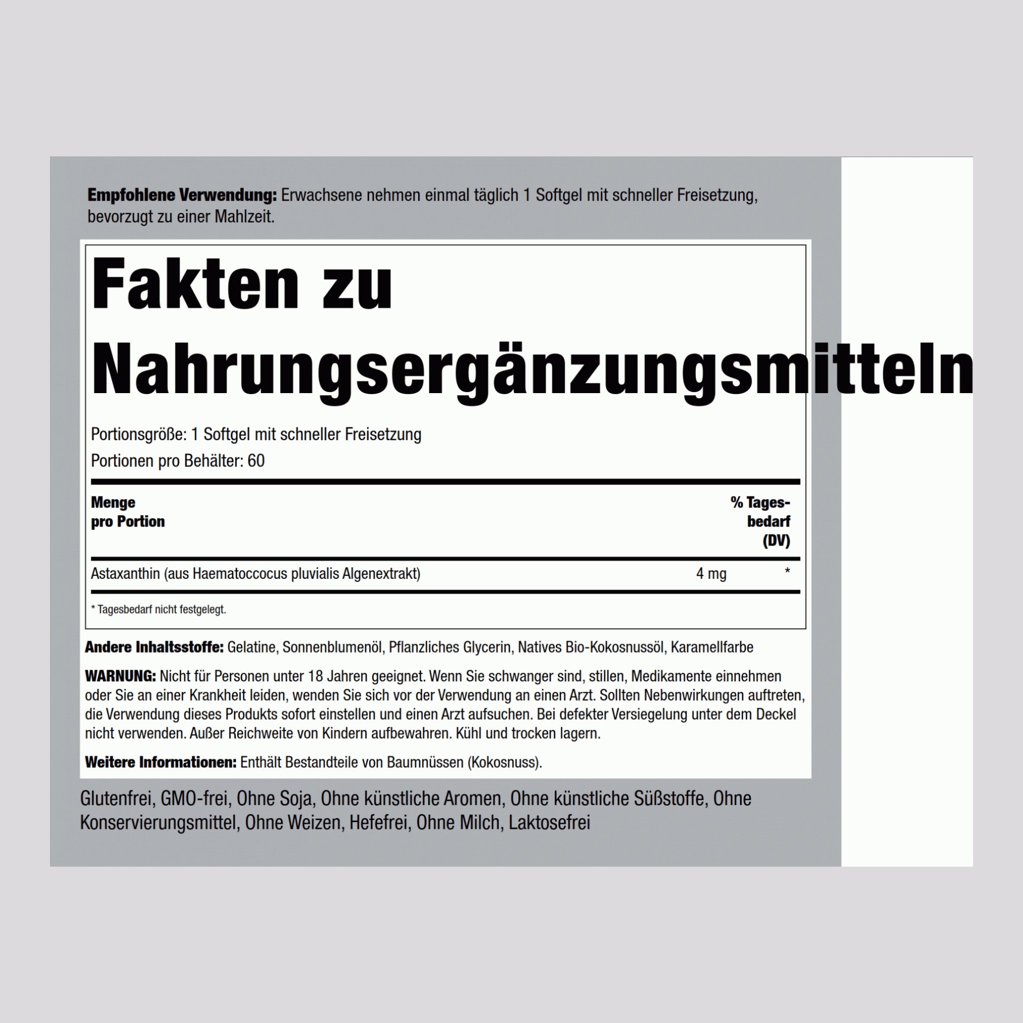 Astaxanthin 4 mg 60 Softgele mit schneller Freisetzung 2 Flaschen   