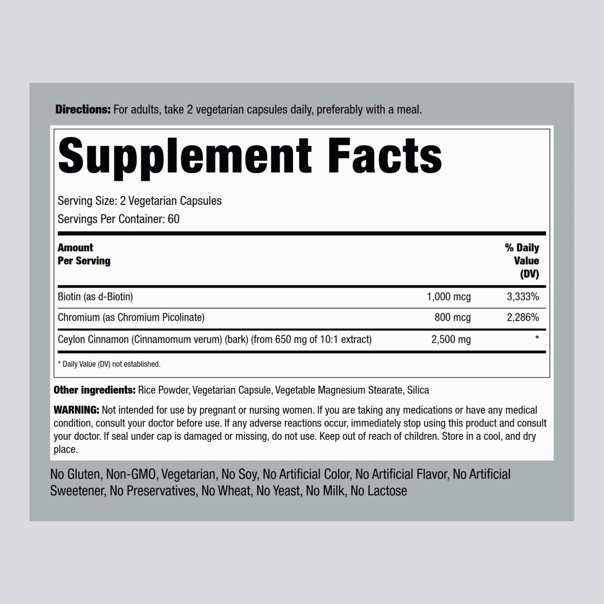 Super Ceylon Cinnamon Complex w/ Chromium & Biotin,, 2500 mg (per serving), 120 Vegetarian Capsules