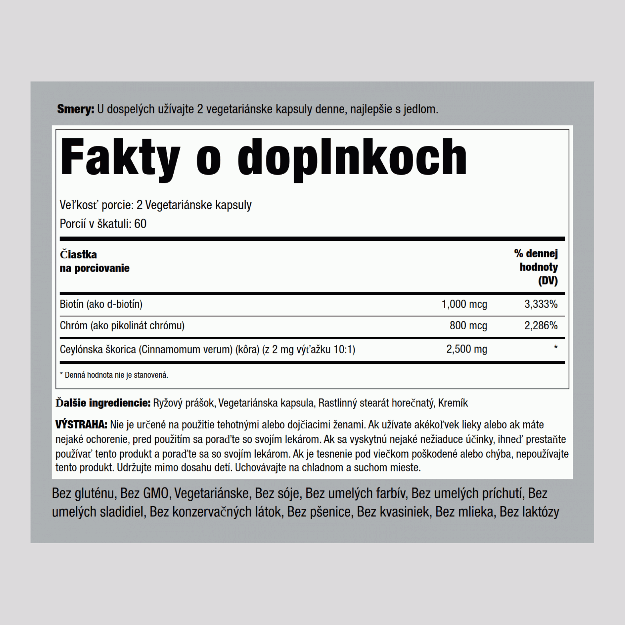 Super škoricový komplex s chrómom a biotínom 2500 mg (v jednej dávke) 120 Vegetariánske kapsuly     