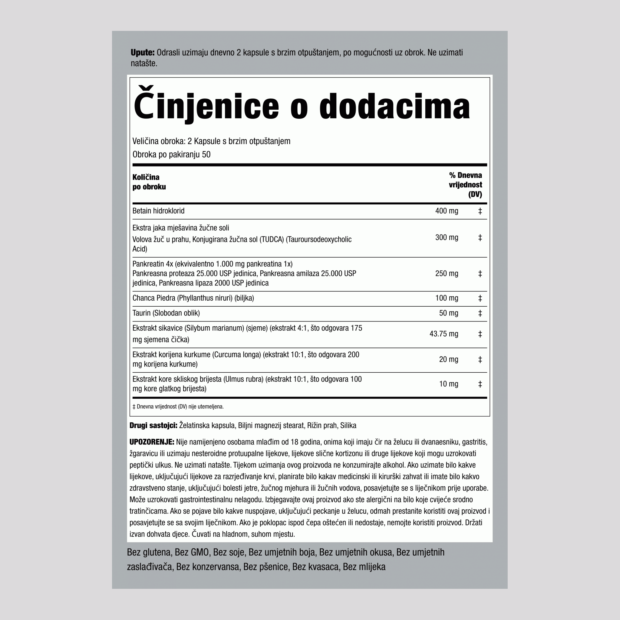 Formula žučnog mjehura 100 Kapsule s brzim otpuštanjem 2 Boce  