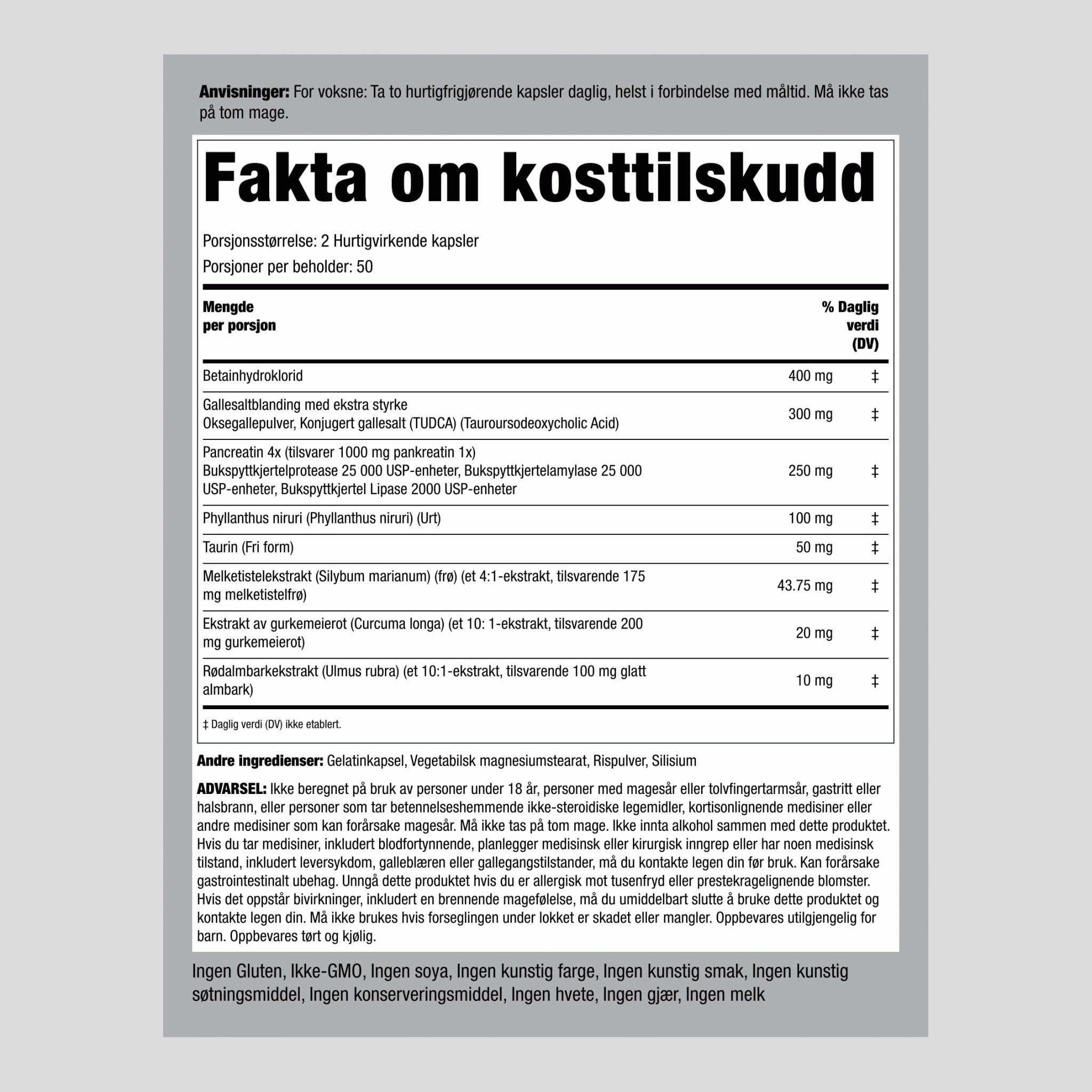 Galleblæreformel 100 Hurtigvirkende kapsler 2 Flasker  