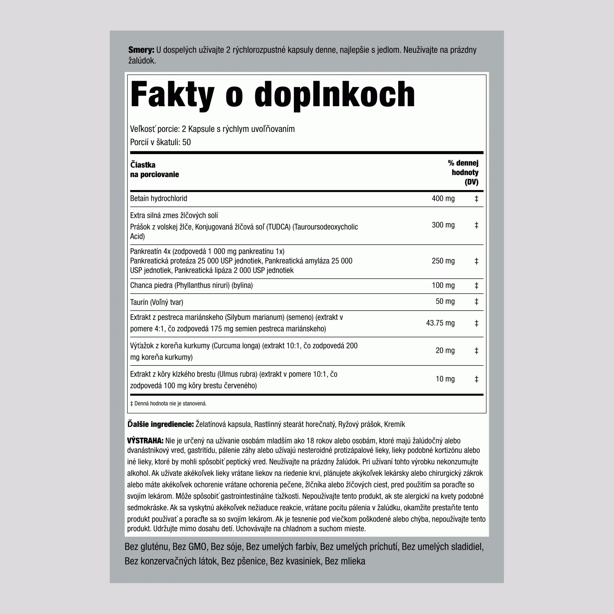 Vzorec žlčníka 100 Kapsule s rýchlym uvoľňovaním 2 Fľaše  