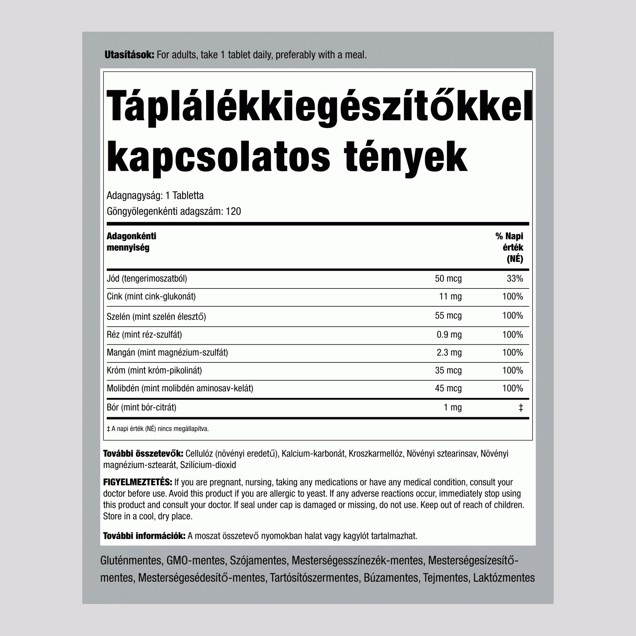 Ásványi nyomelemek 120 Tabletta   