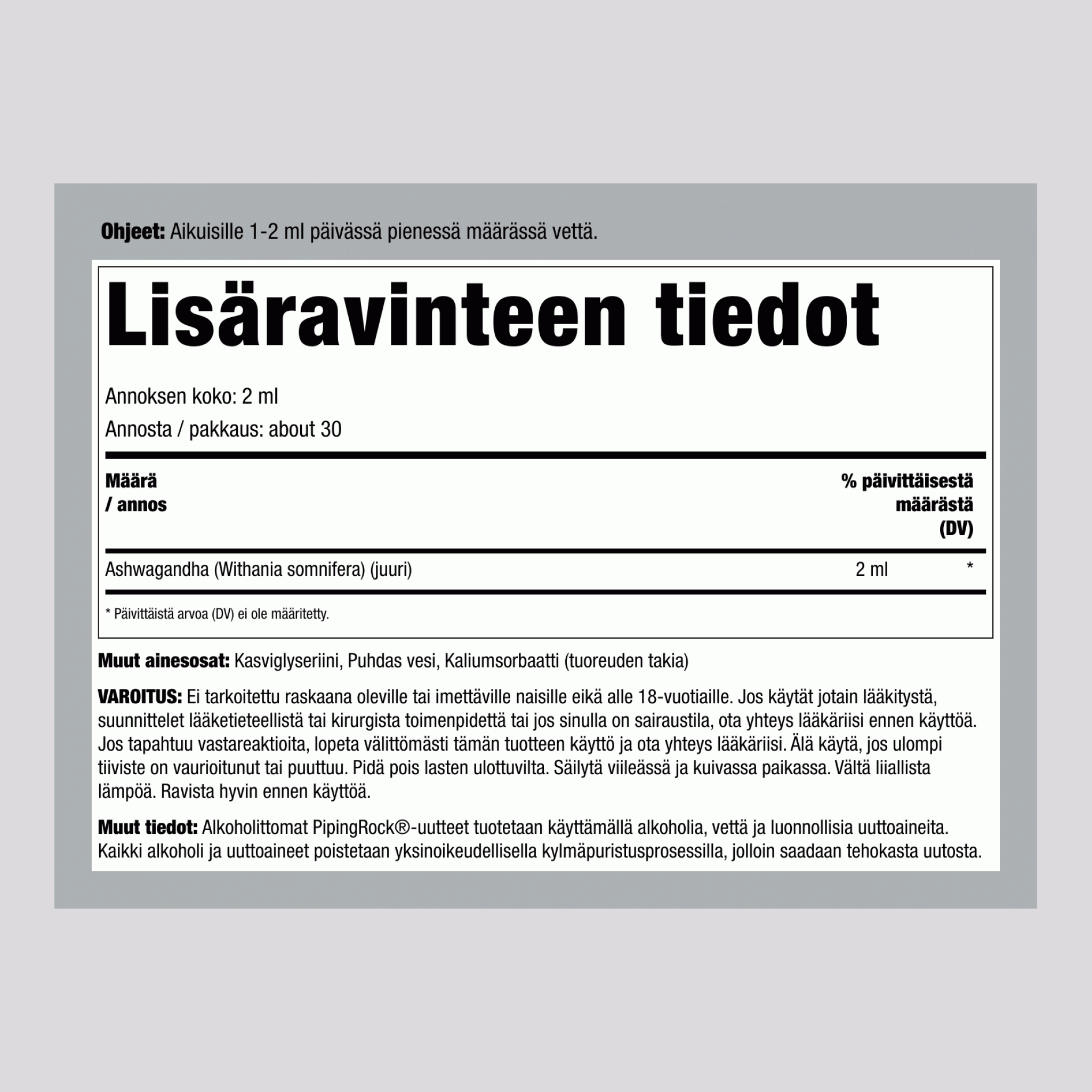 Ashwagandha-nesteuute, alkoholiton 4 fl oz 118 ml 