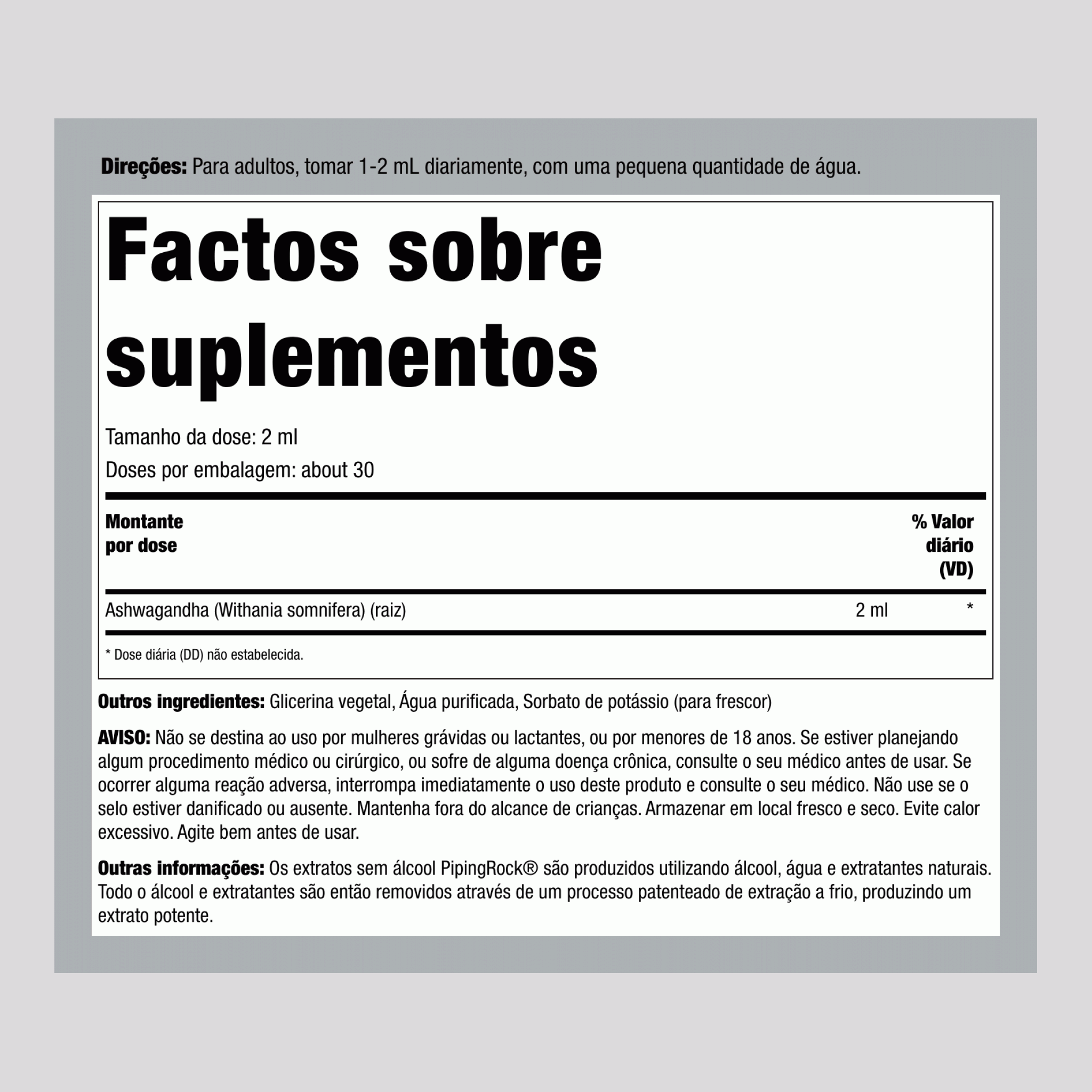 Extrato líquido de Ashwagandha sem álcool 4 fl oz 118 ml 