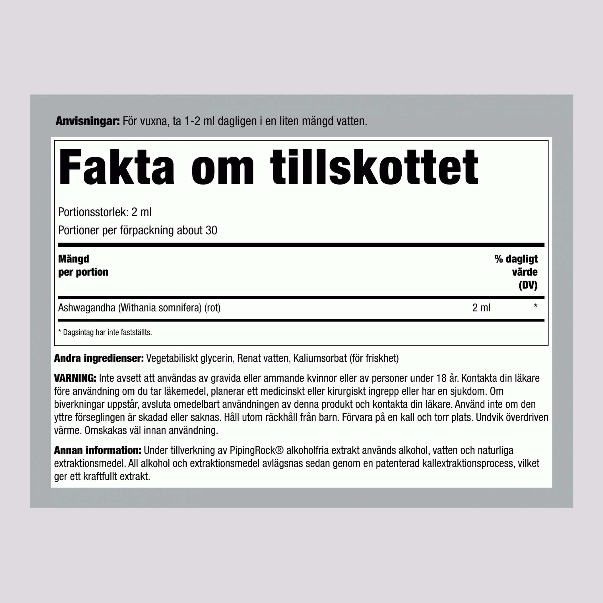 Ashwagandha flytande extrakt alkoholfritt 4 fl oz 118 ml 