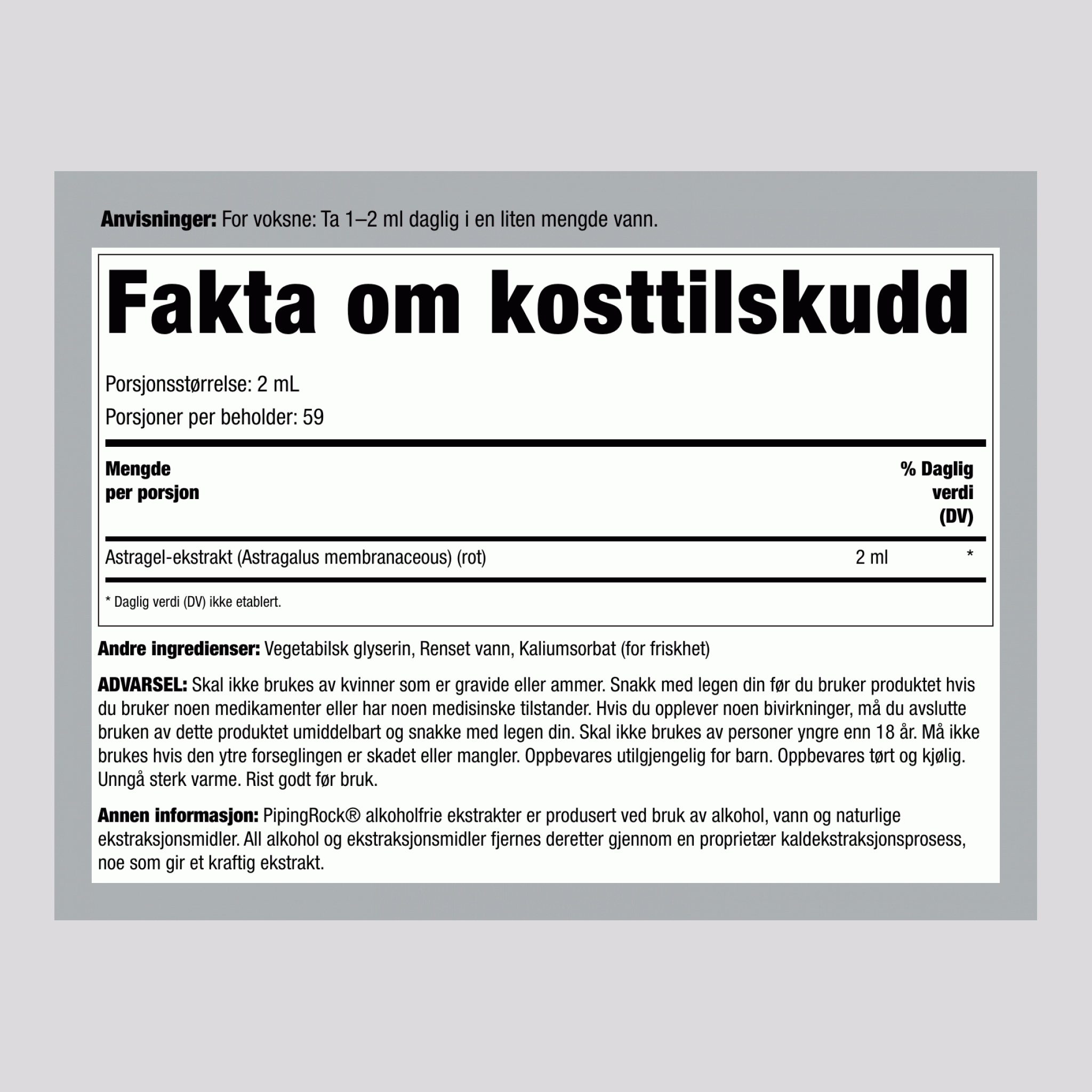 Flytende ekstrakt av Astragalus-rot - alkoholfri 4 ounce 118 ml Pipetteflaske   