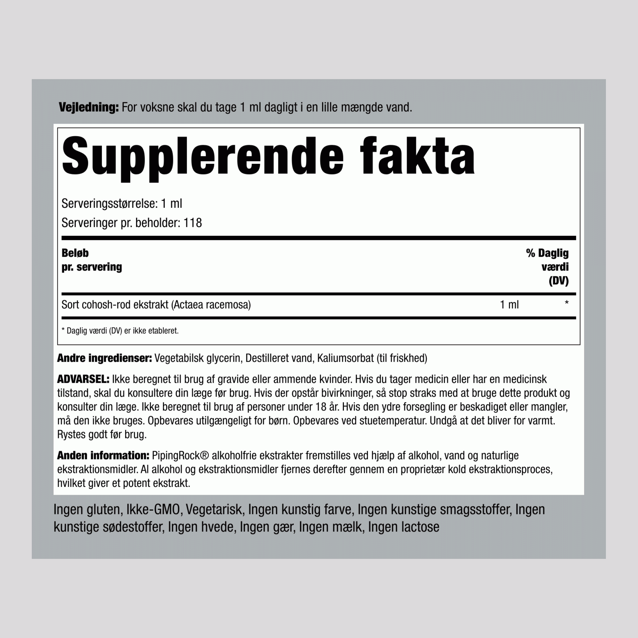 Flydende ekstrakt af sort slangerod 4 fl oz 118 ml Pipetteflaske   