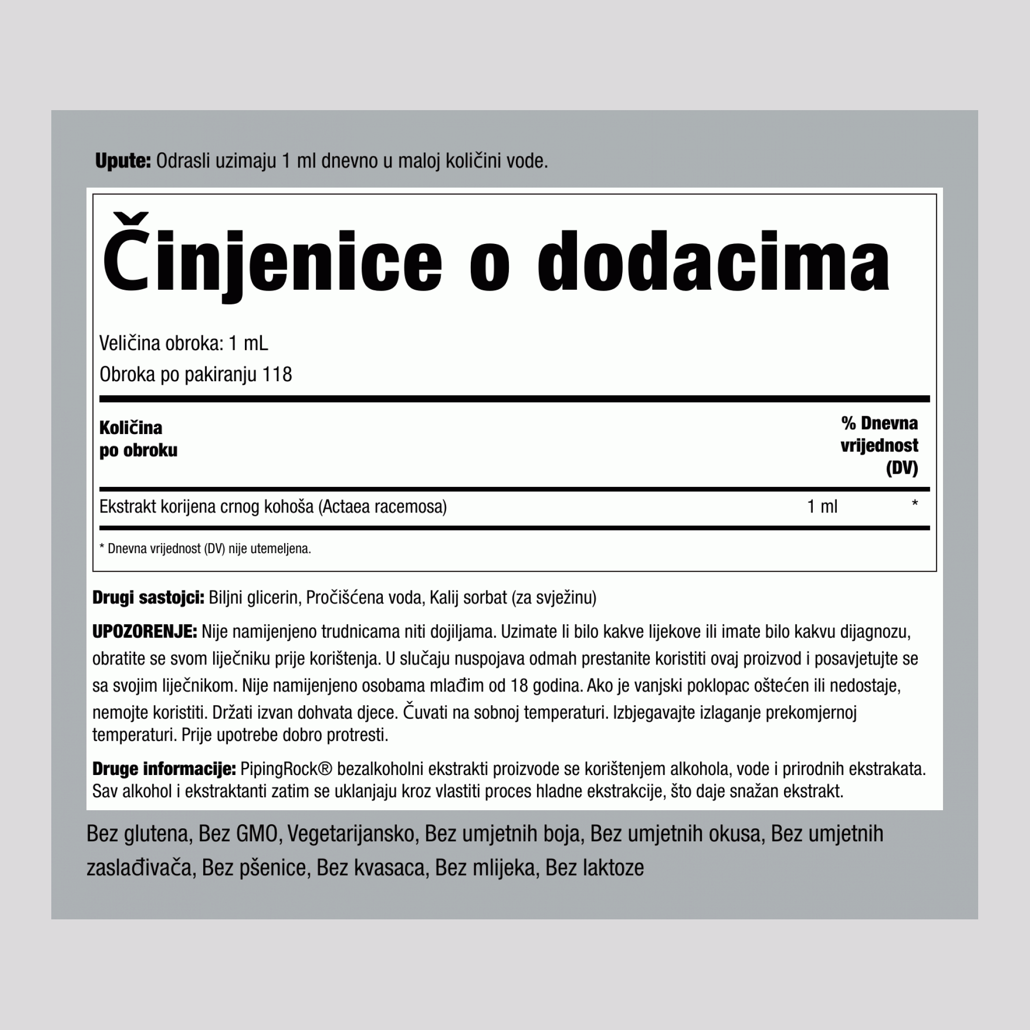 Tekući ekstrakt korijena crnog cohosha 4 fl oz 118 ml Bočica s kapaljkom   