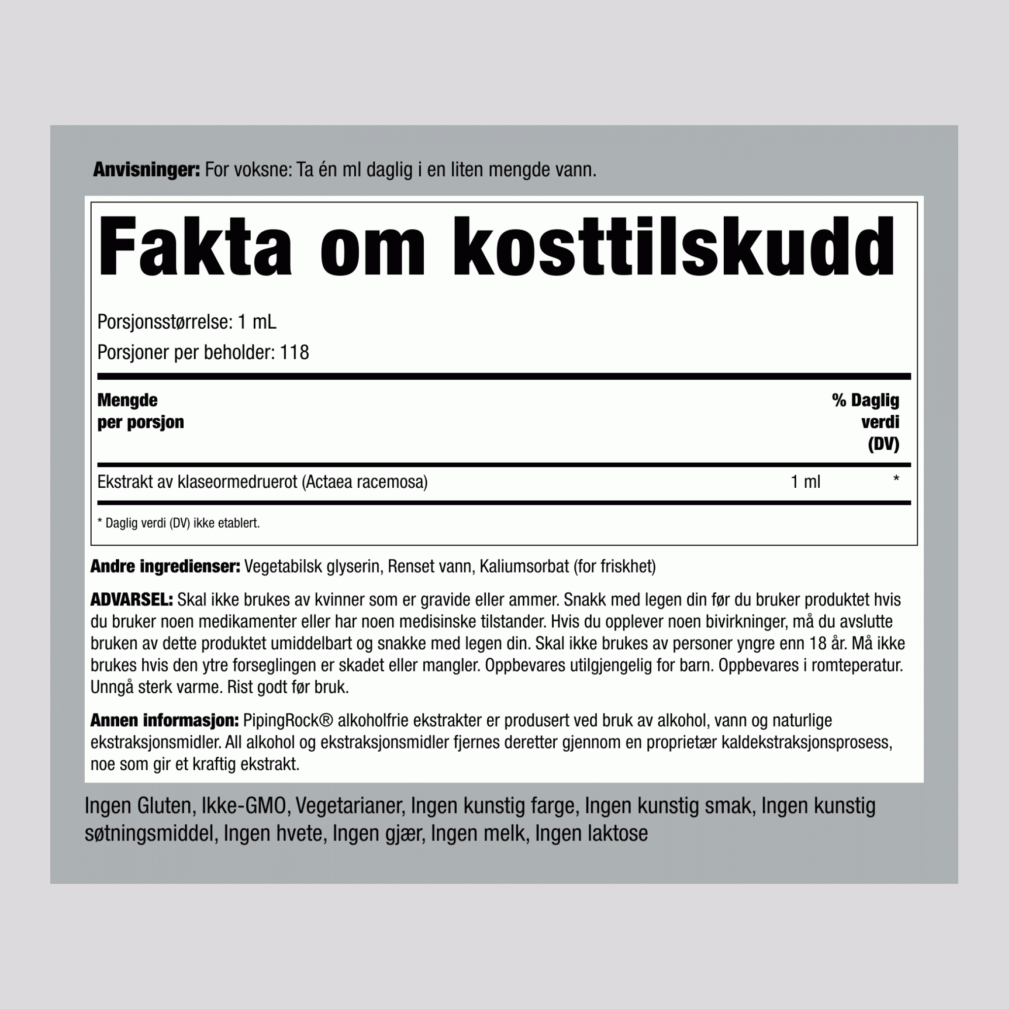 Flytende ekstrakt av sort slangerot 4 ounce 118 ml Pipetteflaske   