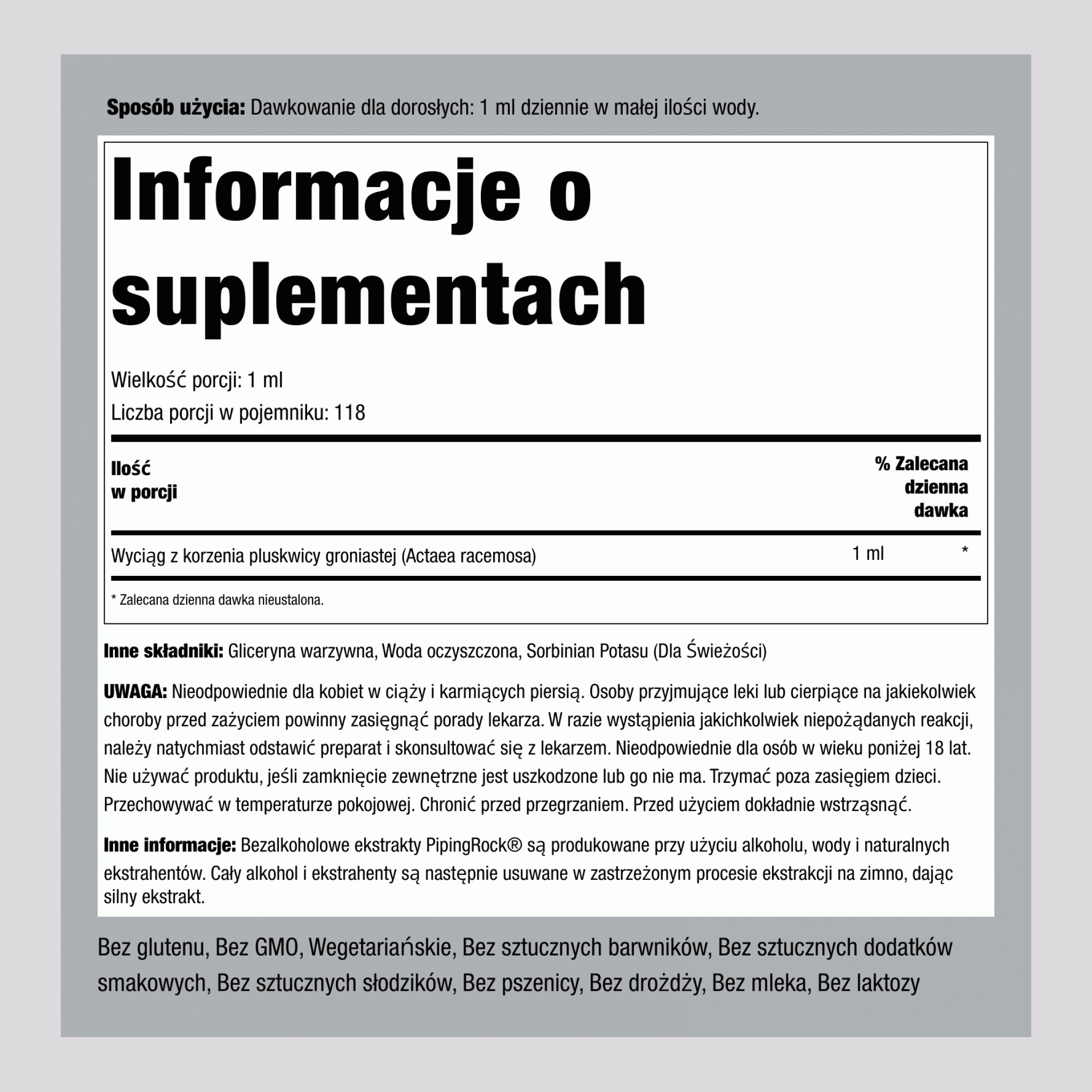 Płynny ekstrakt z korzenia pluskwicy groniastej 4 Uncje sześcienne 118 ml Butelka z zakraplaczem   