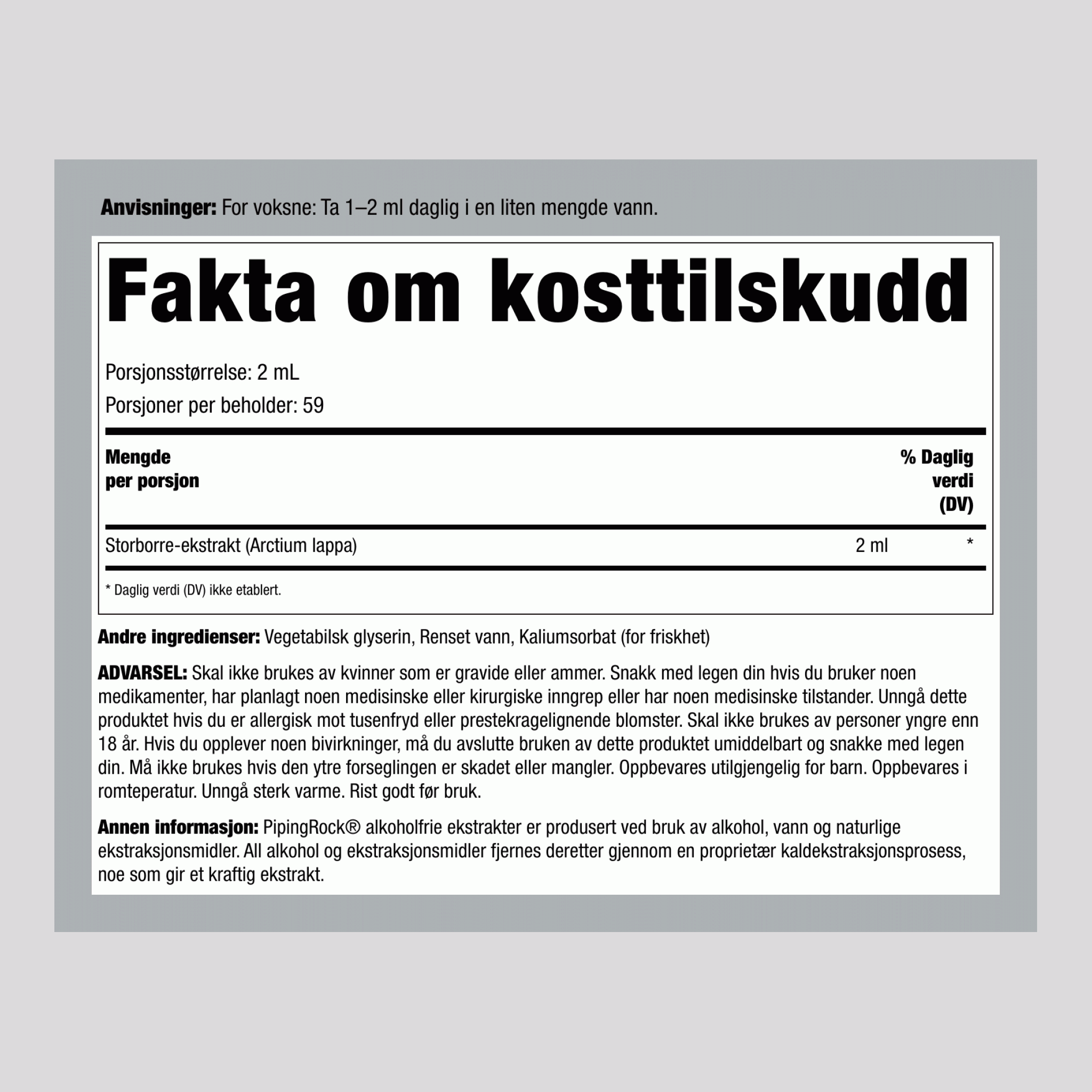 Flytende ekstrakt av borrerot - alkoholfri 4 ounce 118 ml   