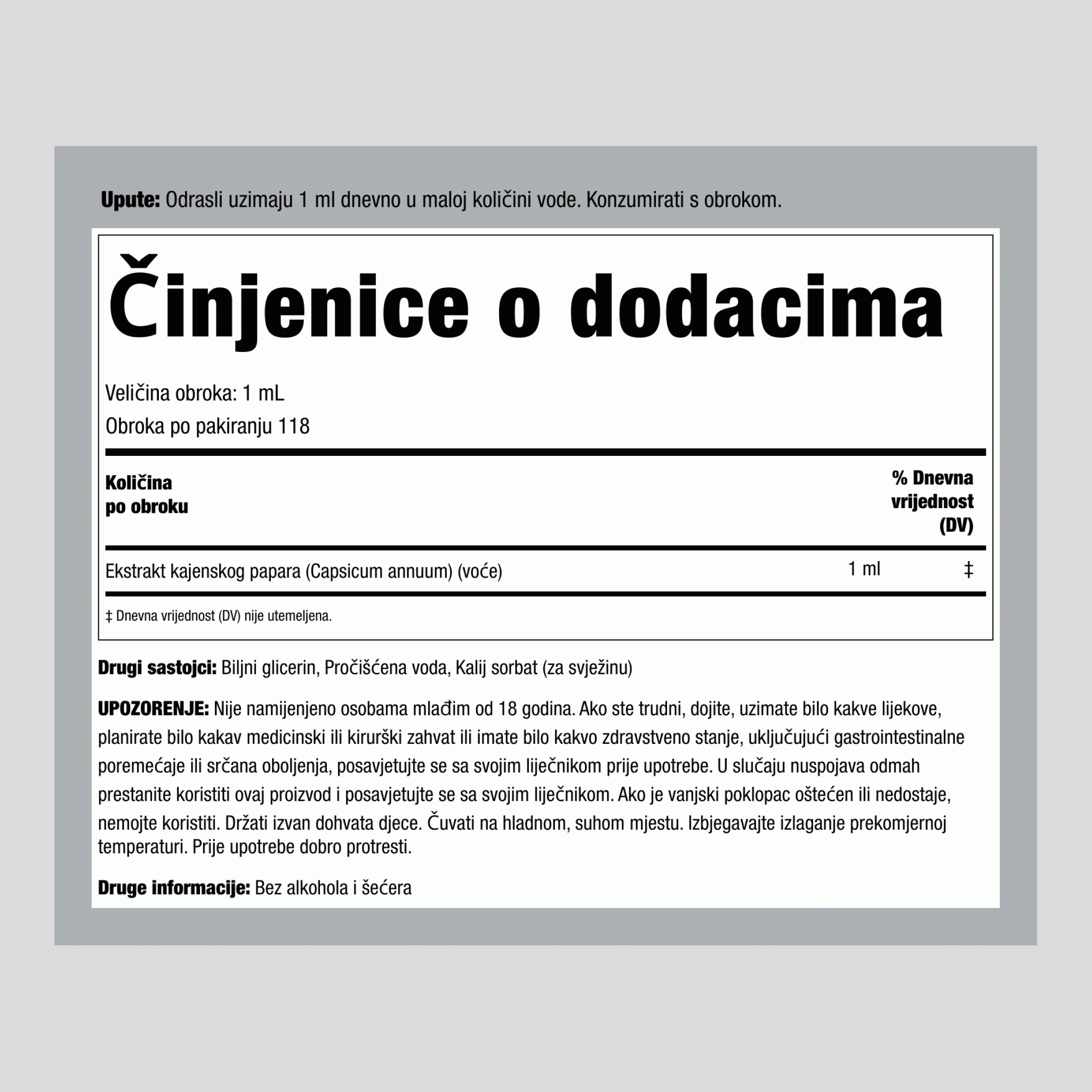 Tekući ekstrakt kajenske paprike bez alkohola