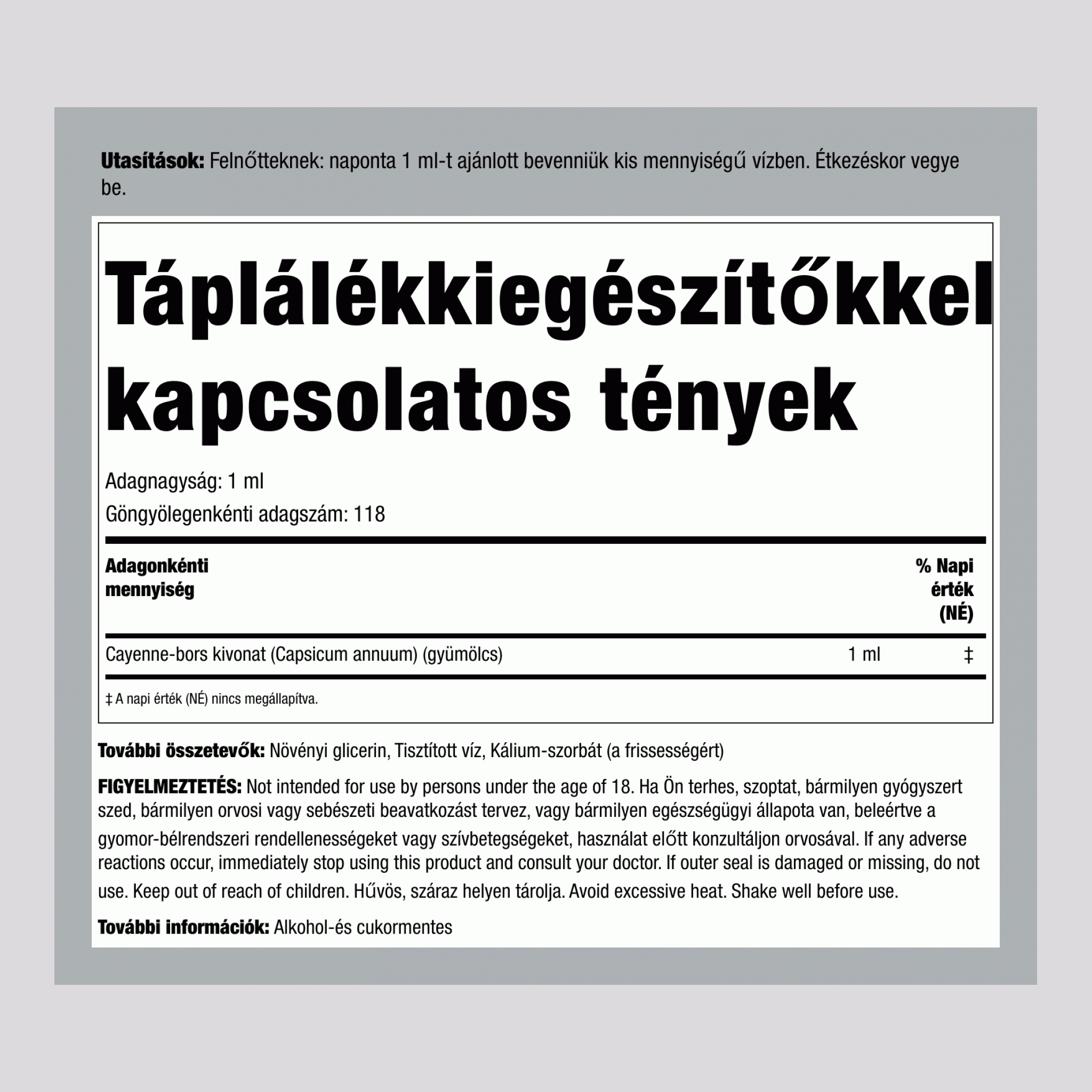 Cayenne folyékony kivonata, alkoholmentes