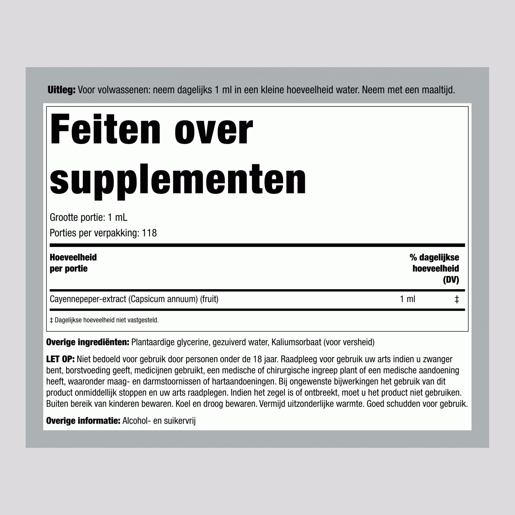 Cayenne vloeibaar extract alcoholvrij