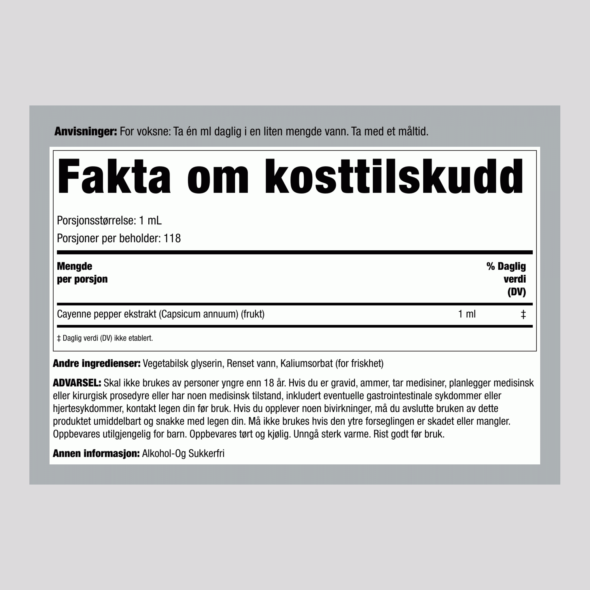 Cayenne flytende ekstrakt uten alkohol