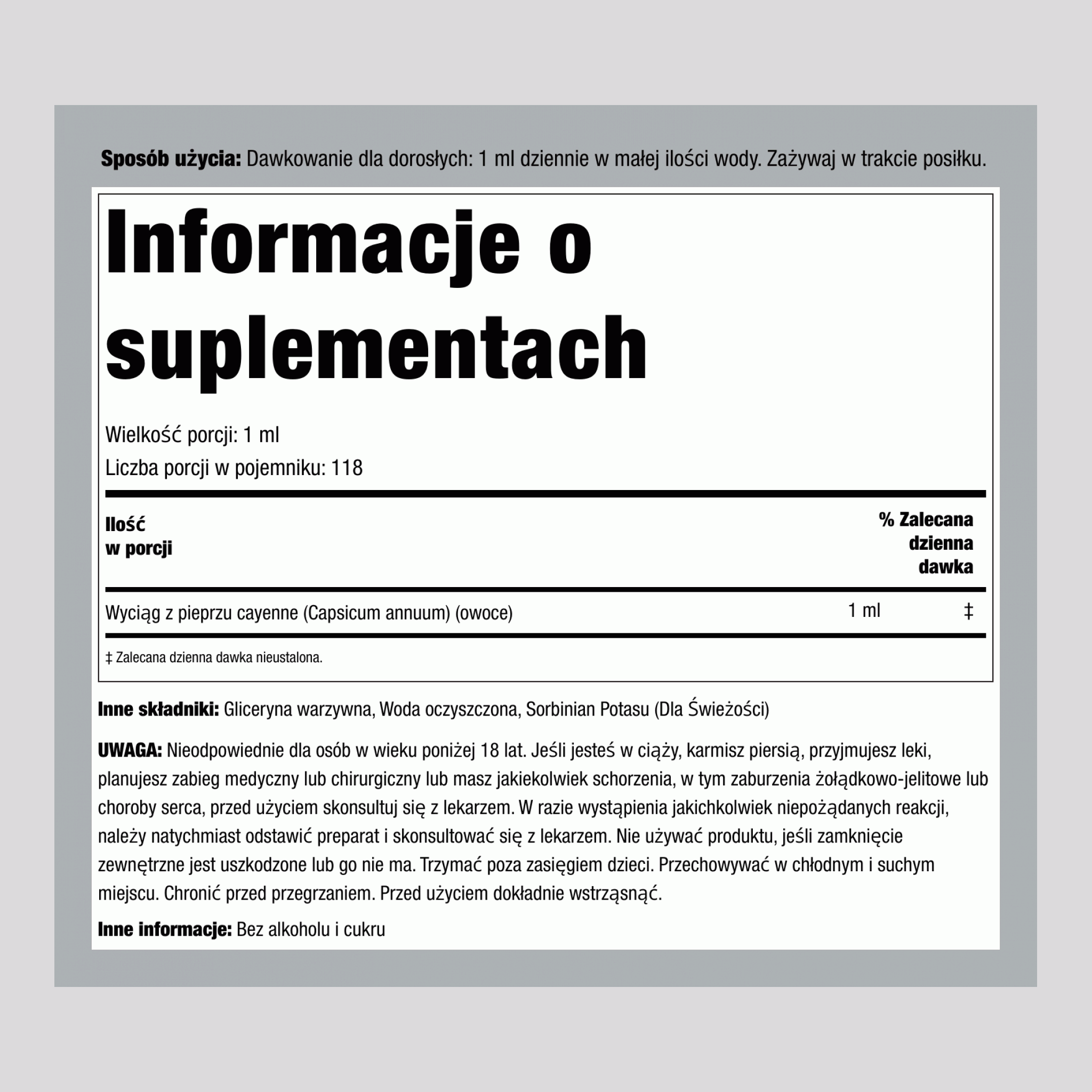 Płynny ekstrakt z pieprzu cayenne bez alkoholu