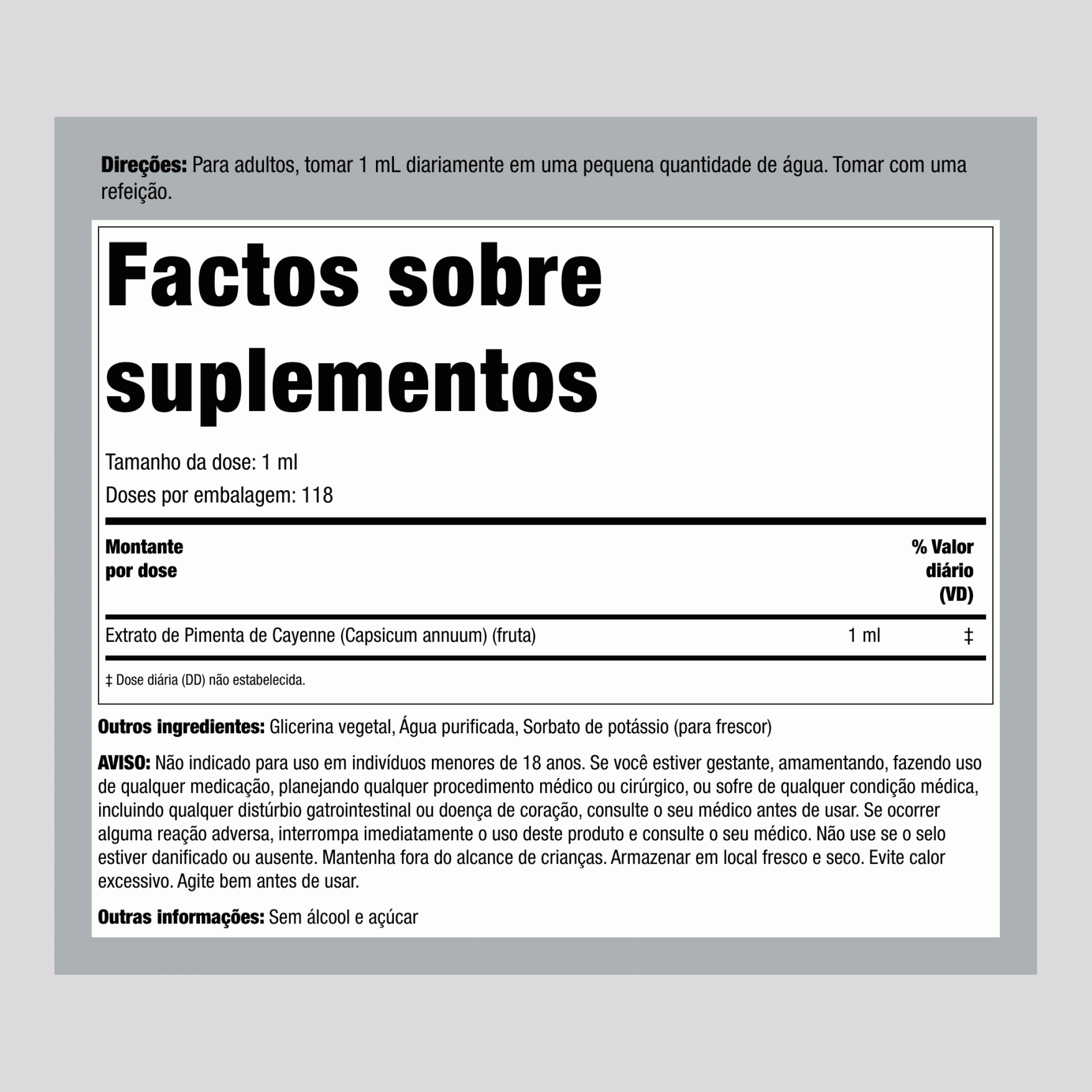 Extrato líquido de pimenta caiena sem álcool