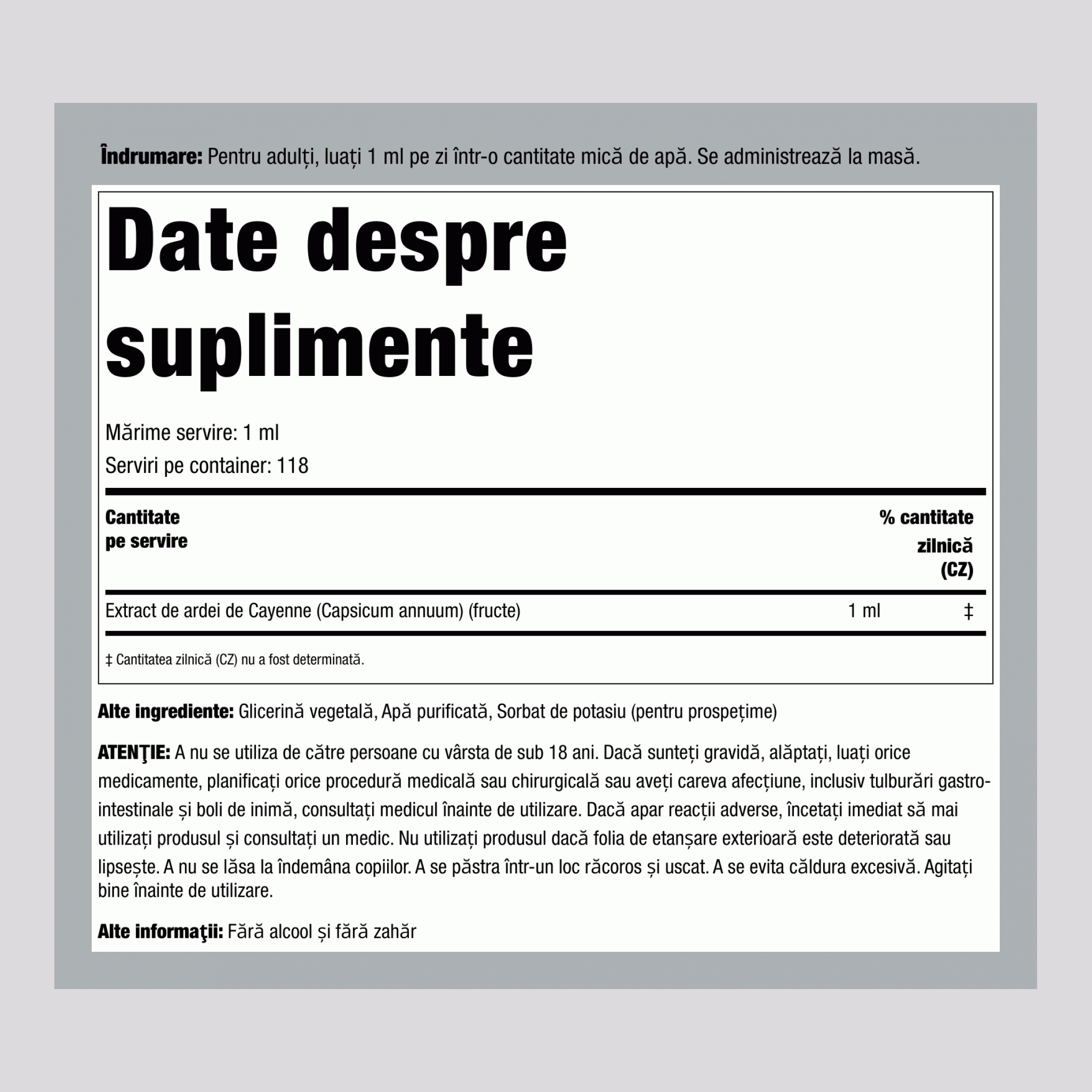 Extract lichid de Cayenne fără alcool