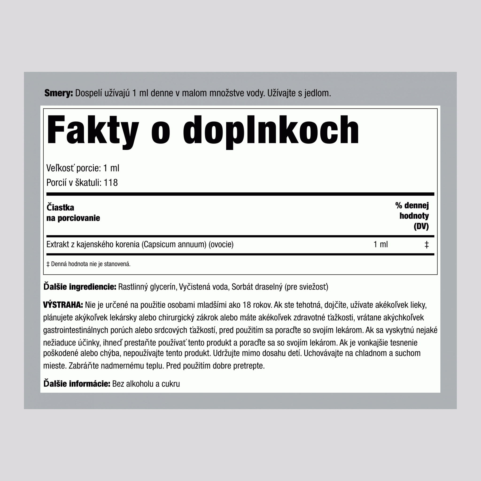 Tekutý extrakt z papriky, bez alkoholu