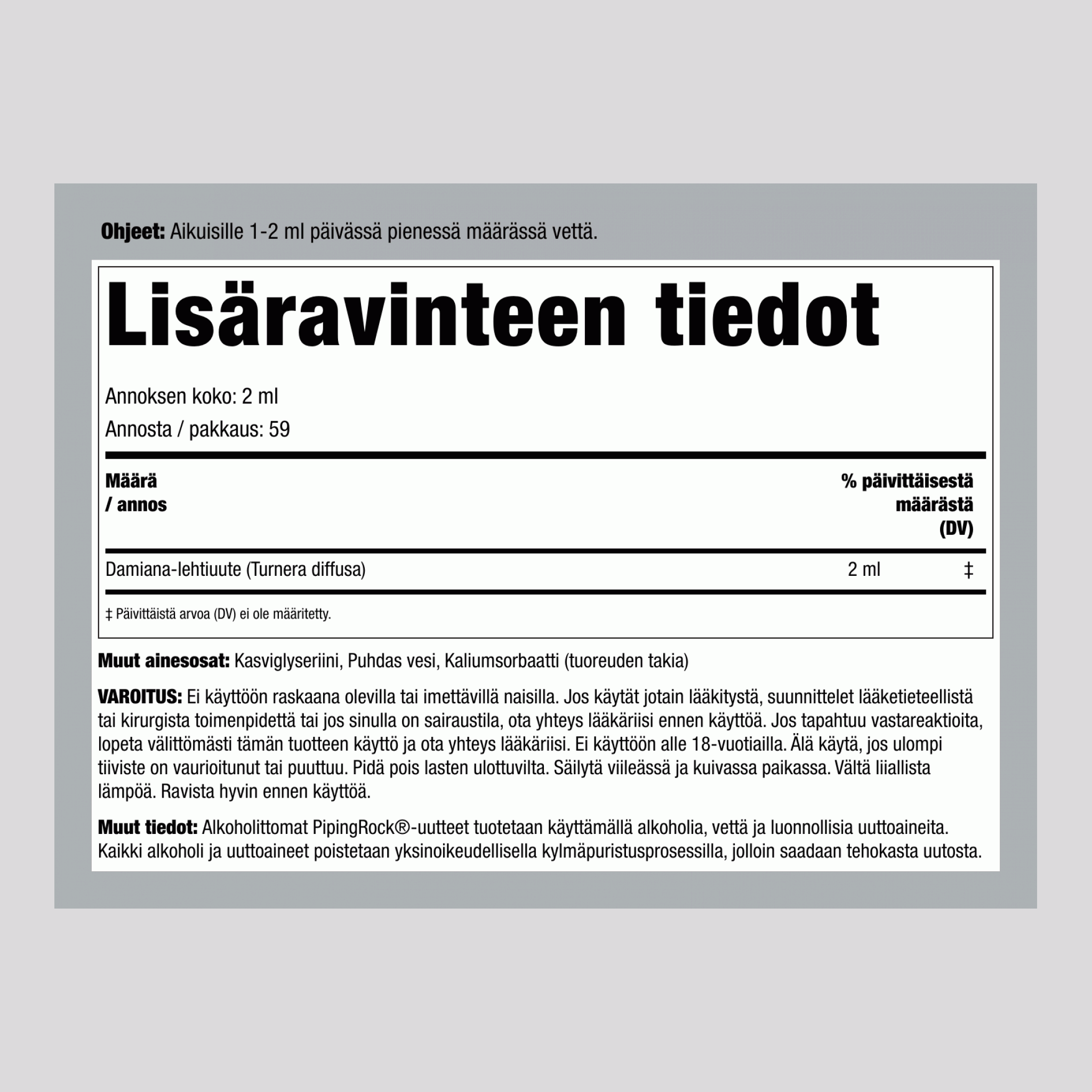 Damiana-lehden alkoholiton nesteuute 4 fl oz 118 ml Pipettipullo   