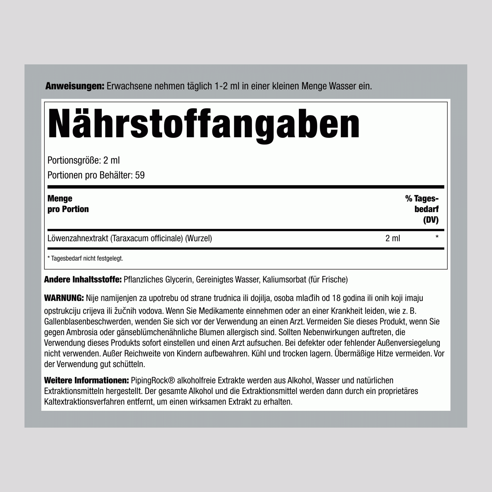 Löwenzahnwurzel-Flüssigextrakt, alkoholfrei 4 fl oz 118 ml Tropfflasche   