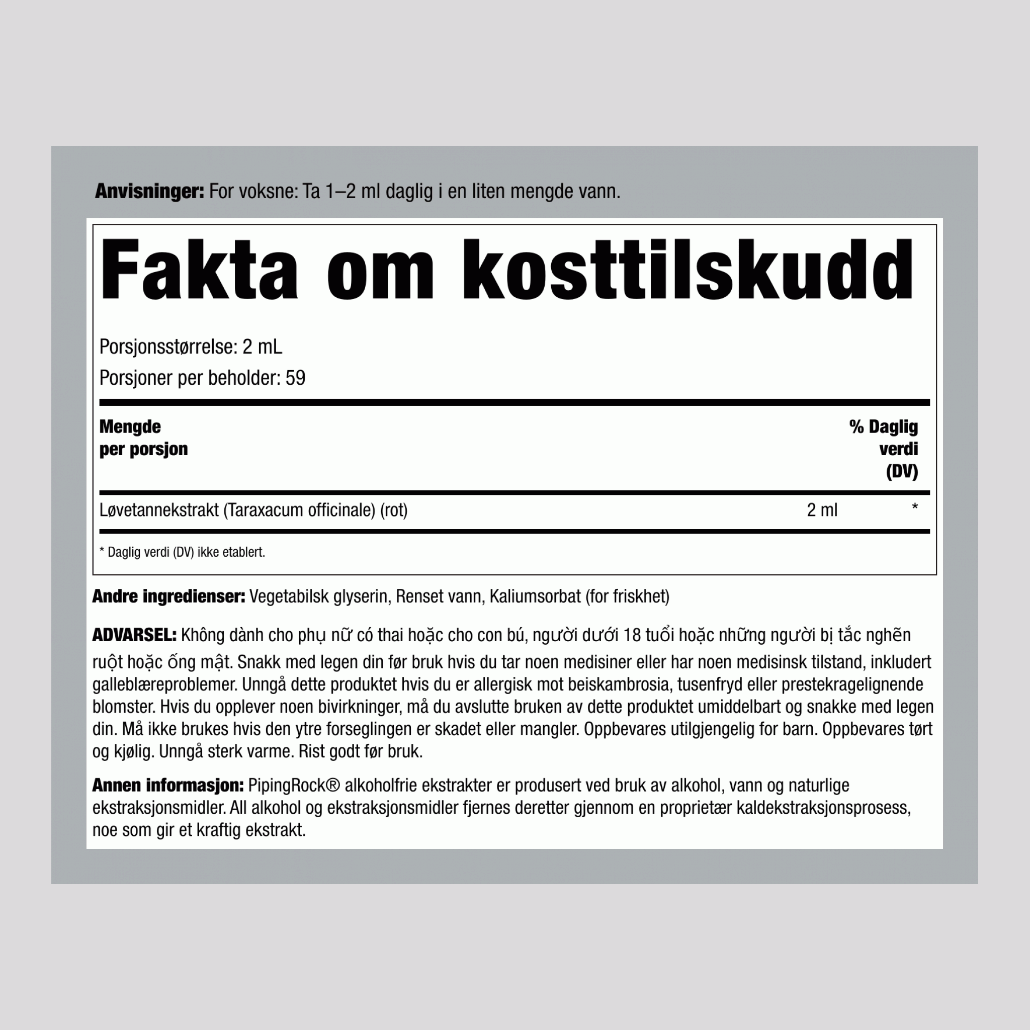 Flytende ekstrakt av løvetann - alkoholfri 4 ounce 118 ml Pipetteflaske   