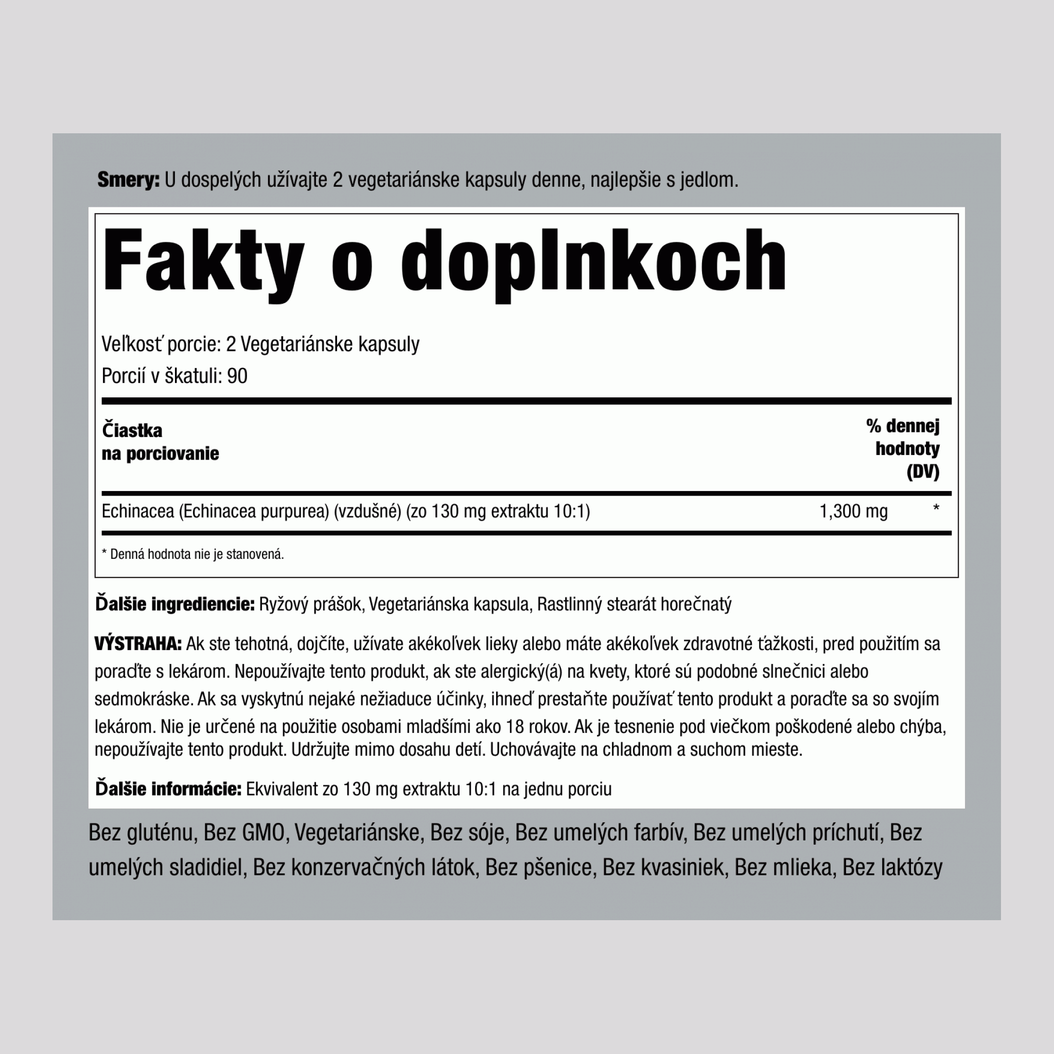 Echinacea 1300 mg (v jednej dávke) 180 Vegetariánske kapsuly     