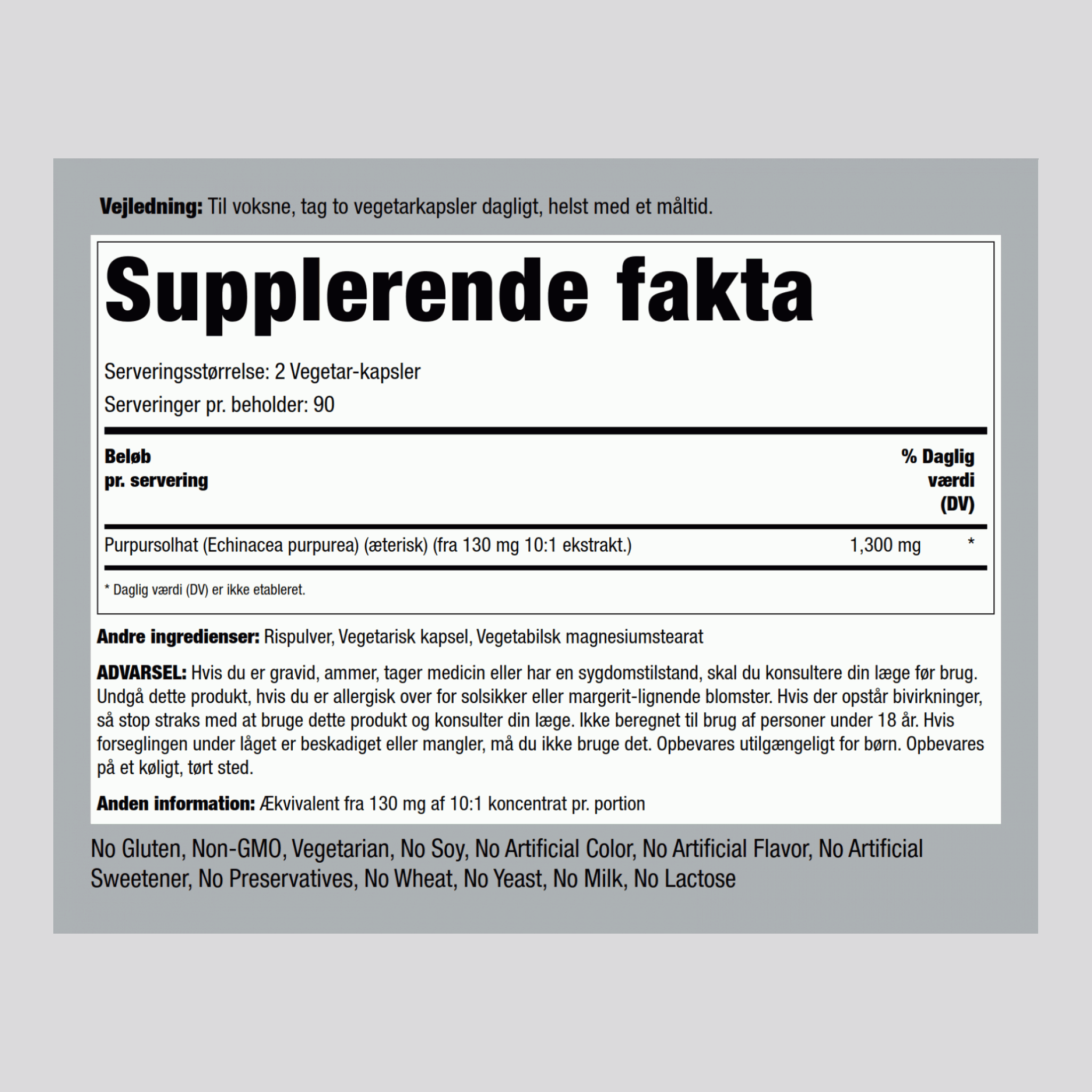 Echinacea 1300 mg (pr. dosering) 180 Vegetar-kapsler     