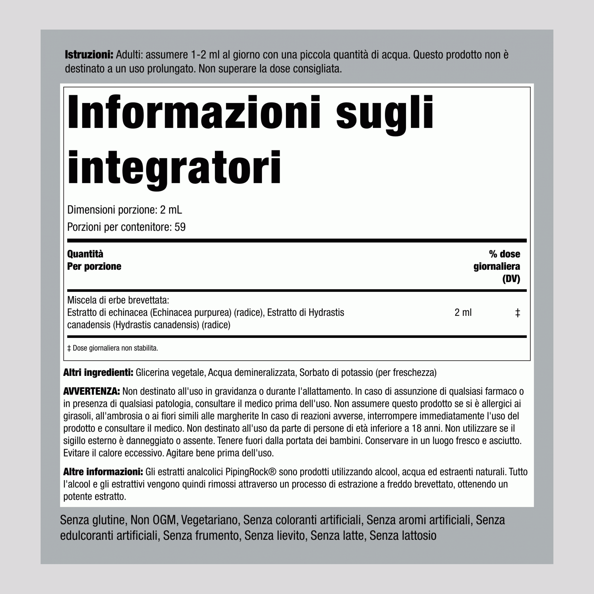 Estratto liquido di glicerite di echinacea e idraste senza alcol 4 fl oz 118 ml Flacone contagocce  