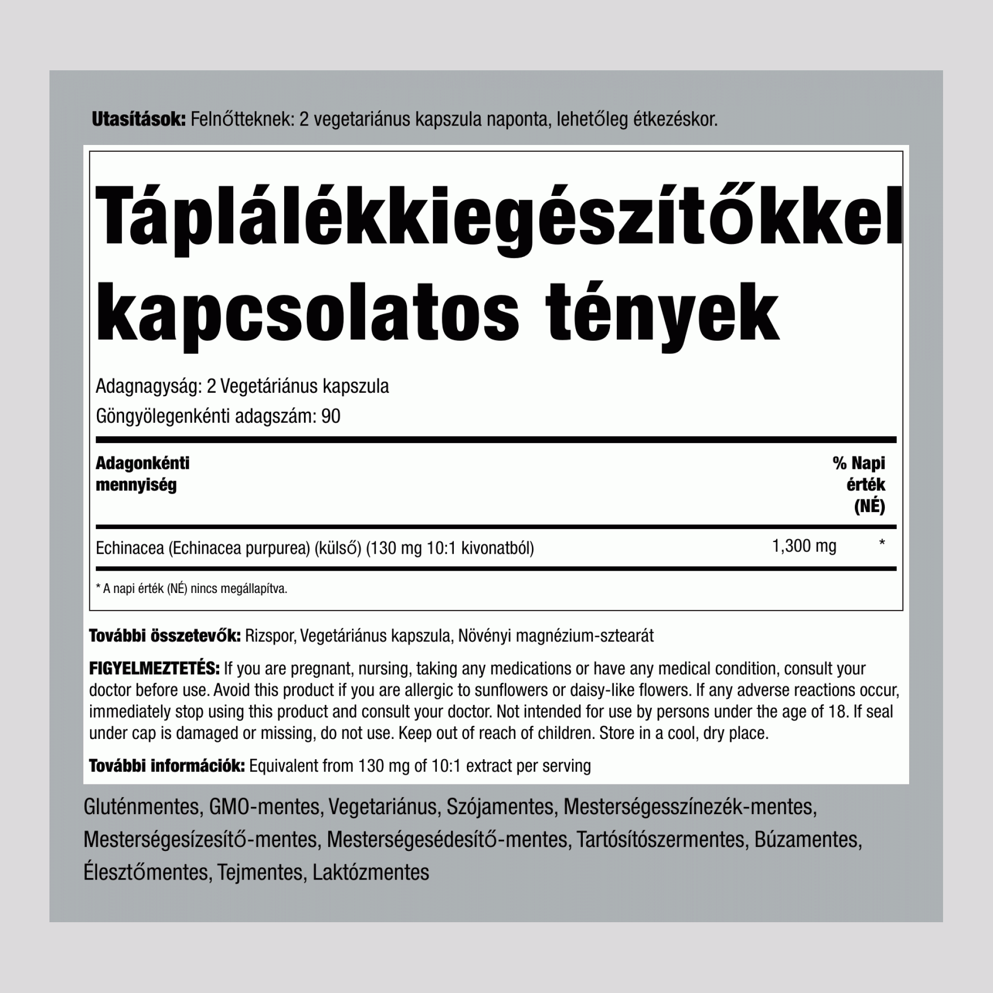 Kasvirág 1300 mg (adagonként) 180 Vegetáriánus kapszula 2 Palackok   